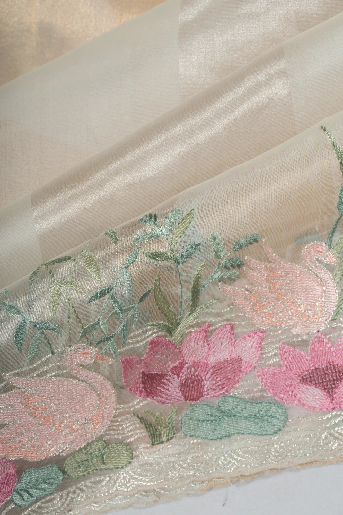 Organza Lines White Saree With Embroidery Border