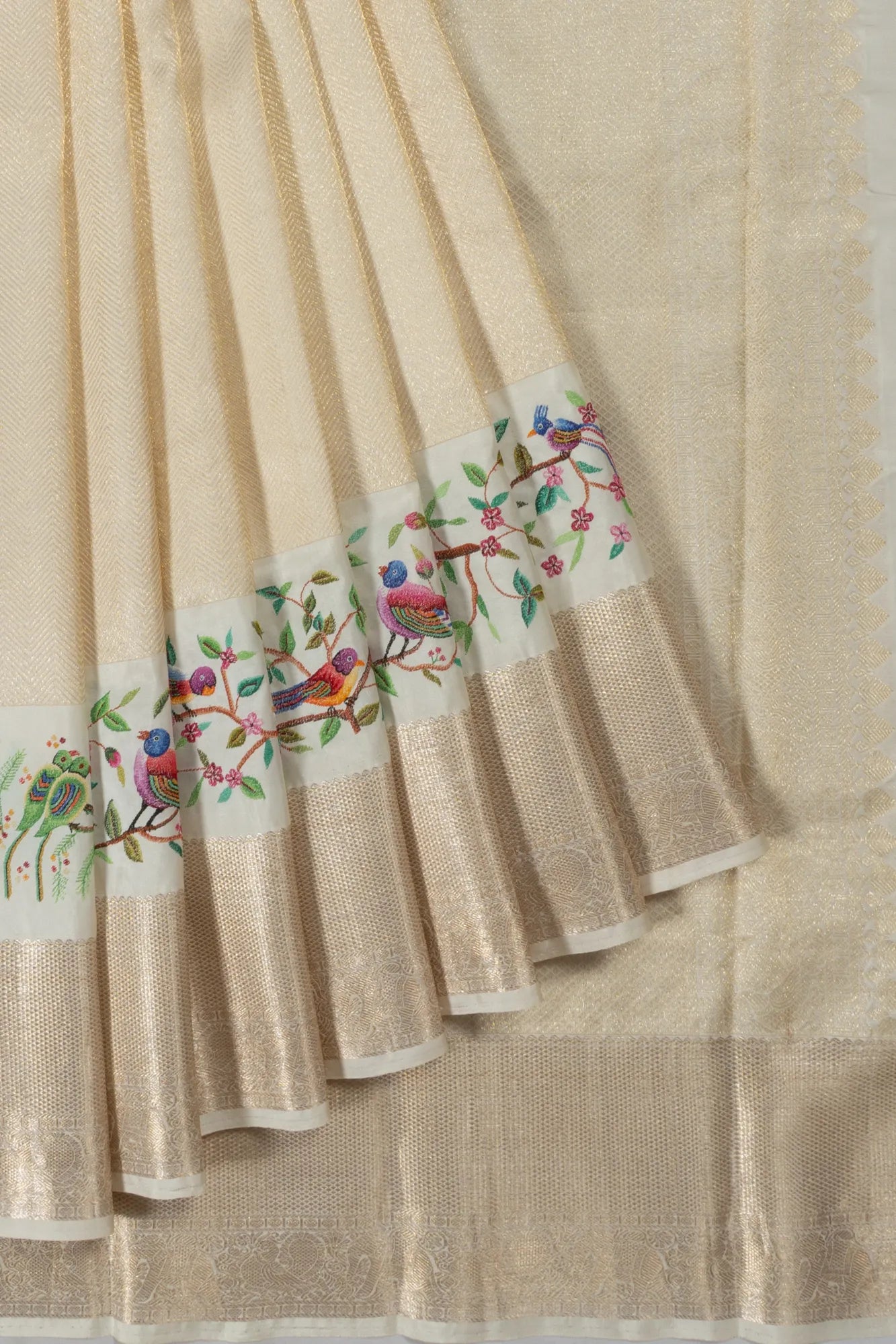 Petit Point X Kanchipuram Silk Tissue Brocade Cream Saree