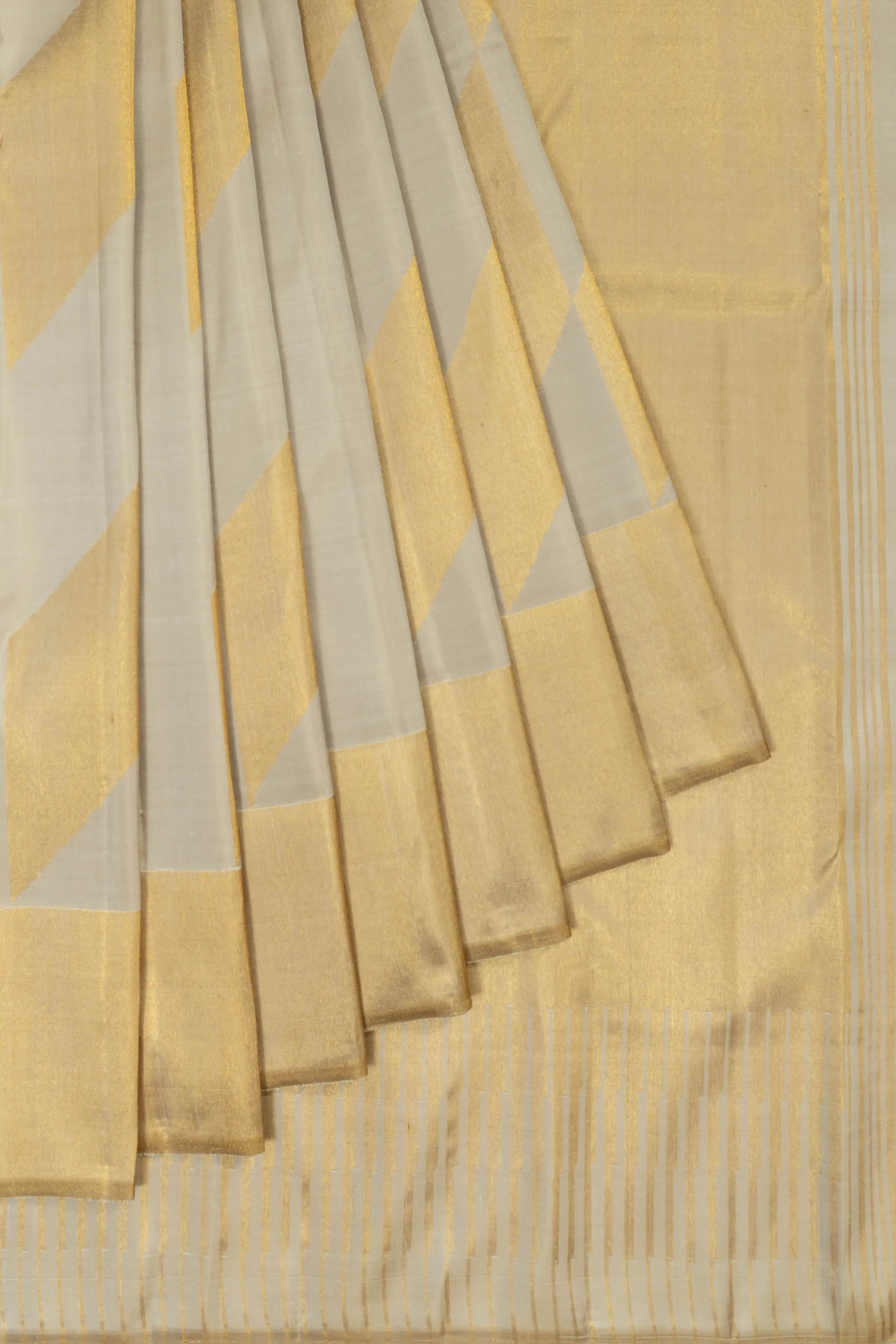 Kanchipuram Silk Geometrical Brocade Cream Saree