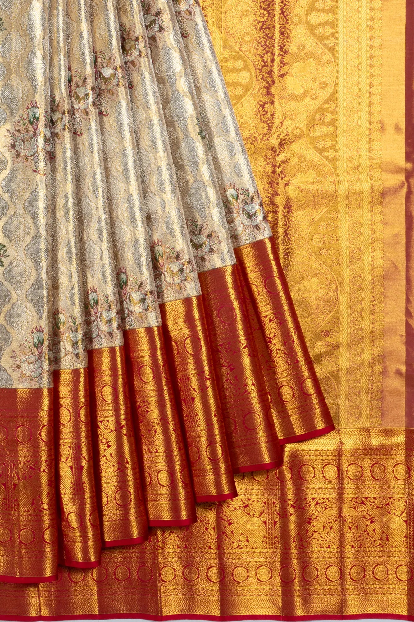 Taranga Kanchi Silk Tissue Brocade Gold Saree