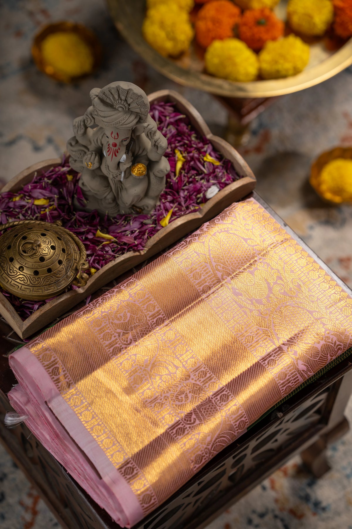 Classic Kanchipuram Silk Checks And Butta Bottle Green Saree