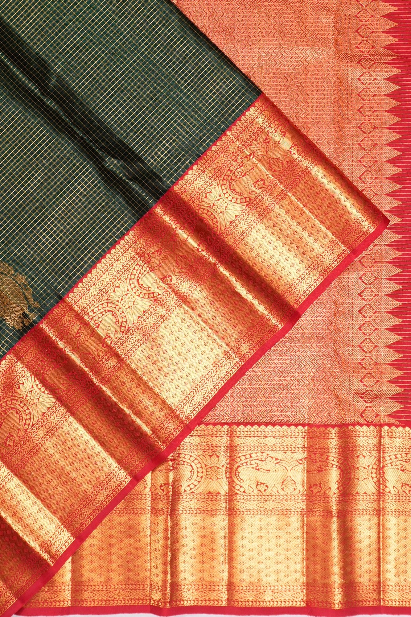 Classic Kanchipuram Silk Checks And Butta Green Saree