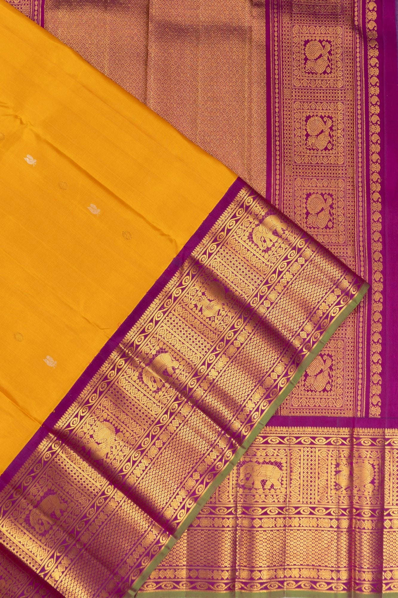 Classic Kanchipuram Silk Butta Mustard Yellow Saree