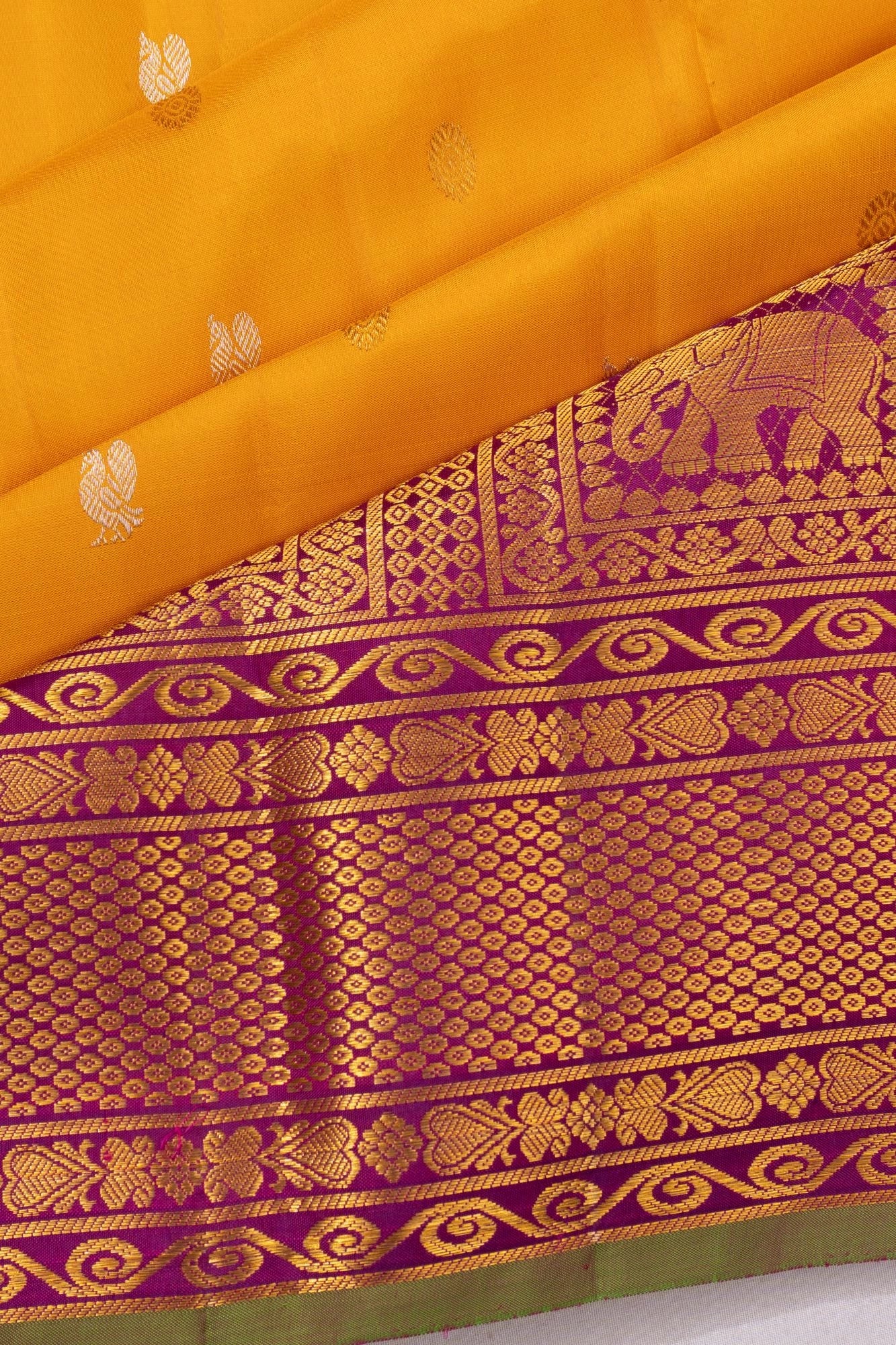 Classic Kanchipuram Silk Butta Mustard Yellow Saree