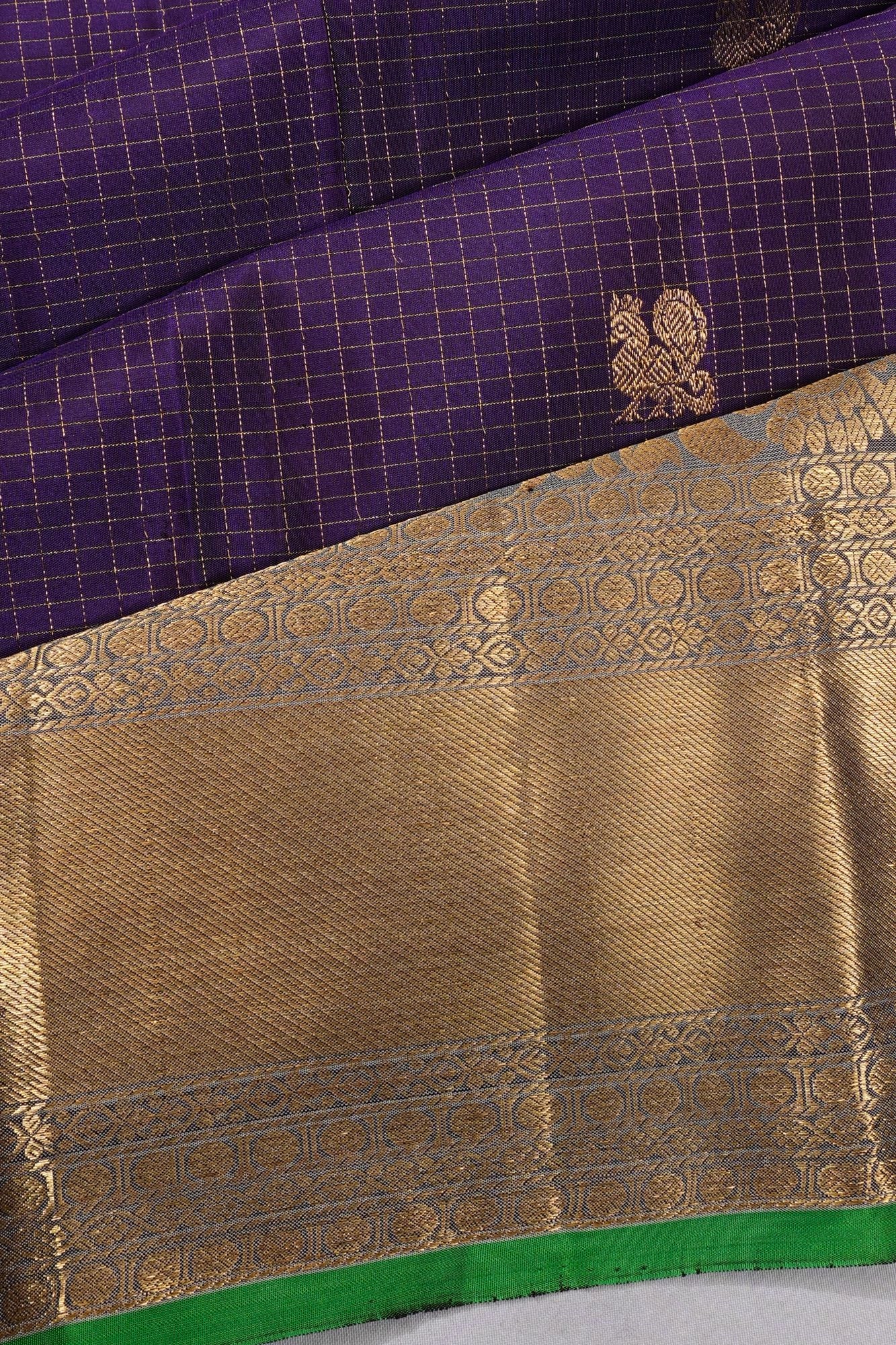 Kanchipuram Silk Checks And Butta Purple Saree