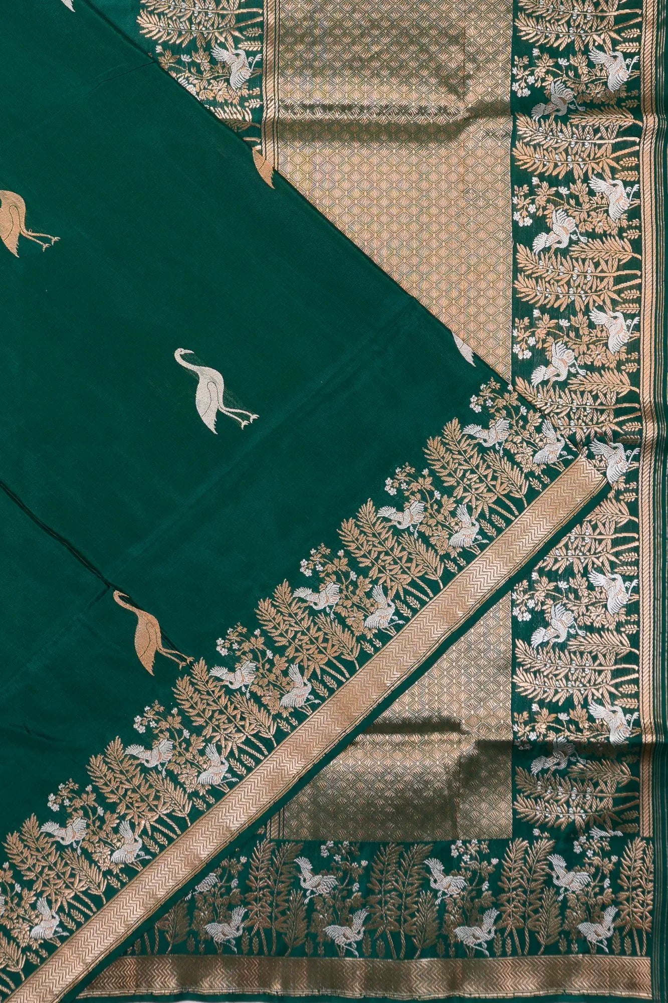 Banarasi Silk Butta Bottle Green Saree