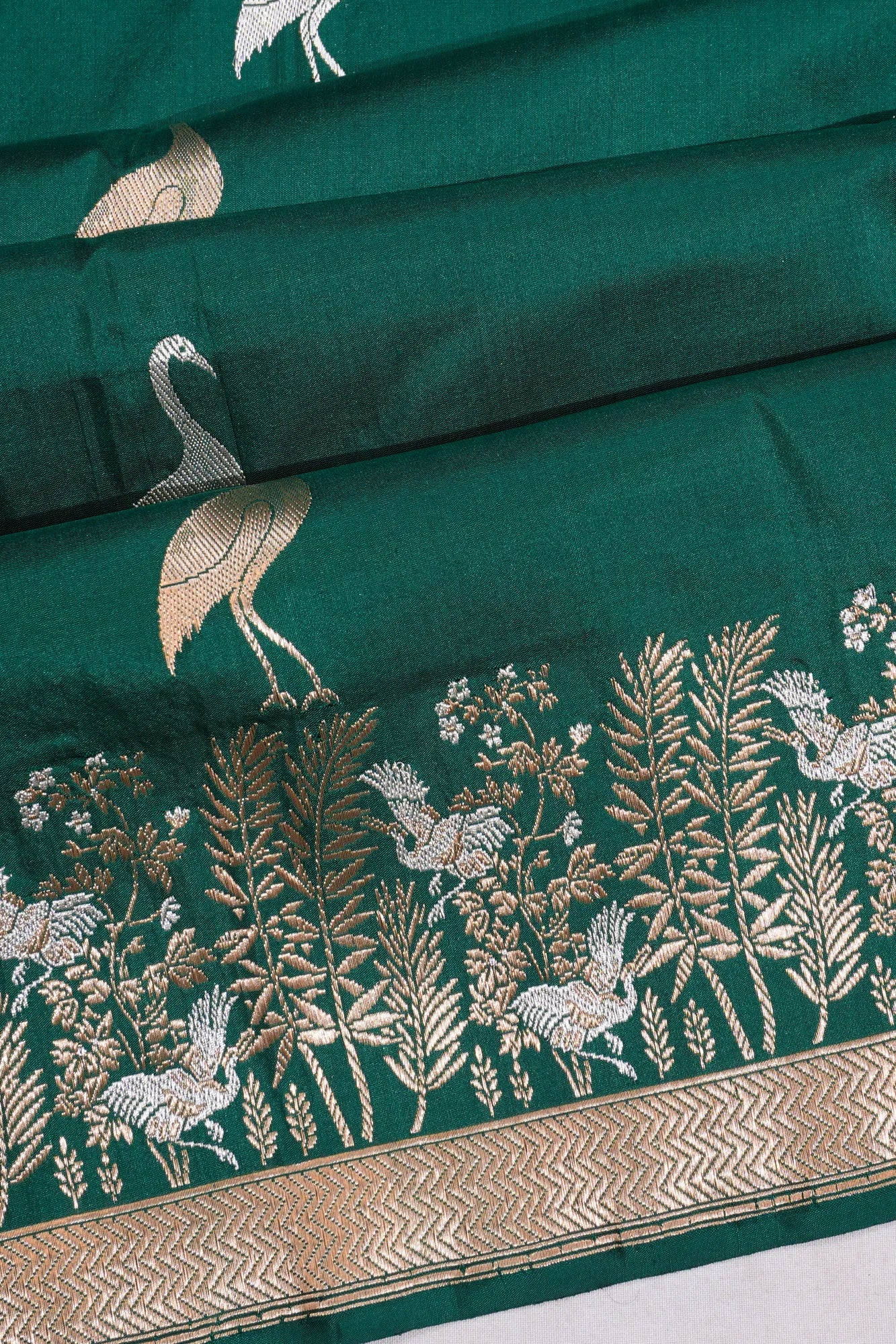 Banarasi Silk Butta Bottle Green Saree