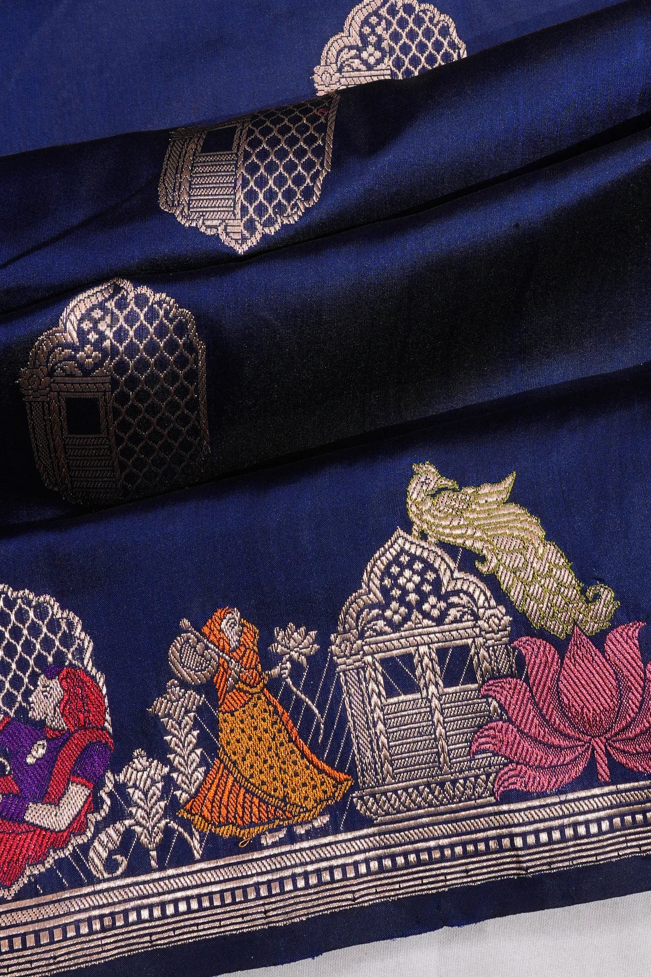 Banarasi Silk Butta Bottle Dark Blue Saree