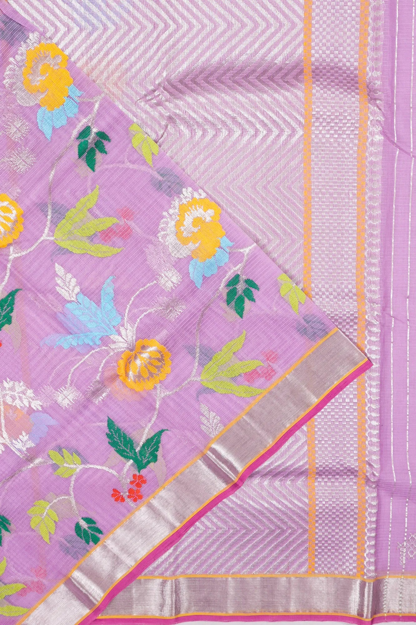 Zari Kota Cotton Jamdani Jaal Lavender Saree