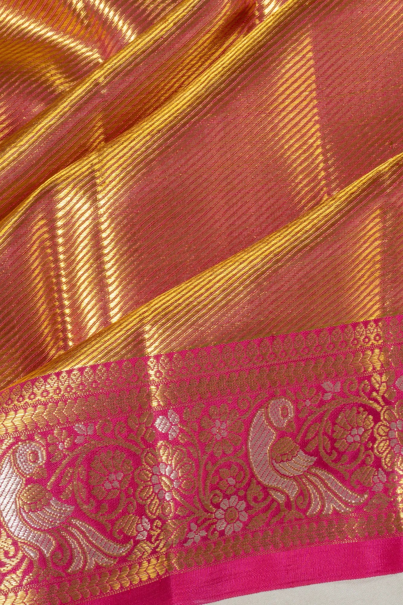 Kanchipuram Silk Tissue Brocade Pink Saree