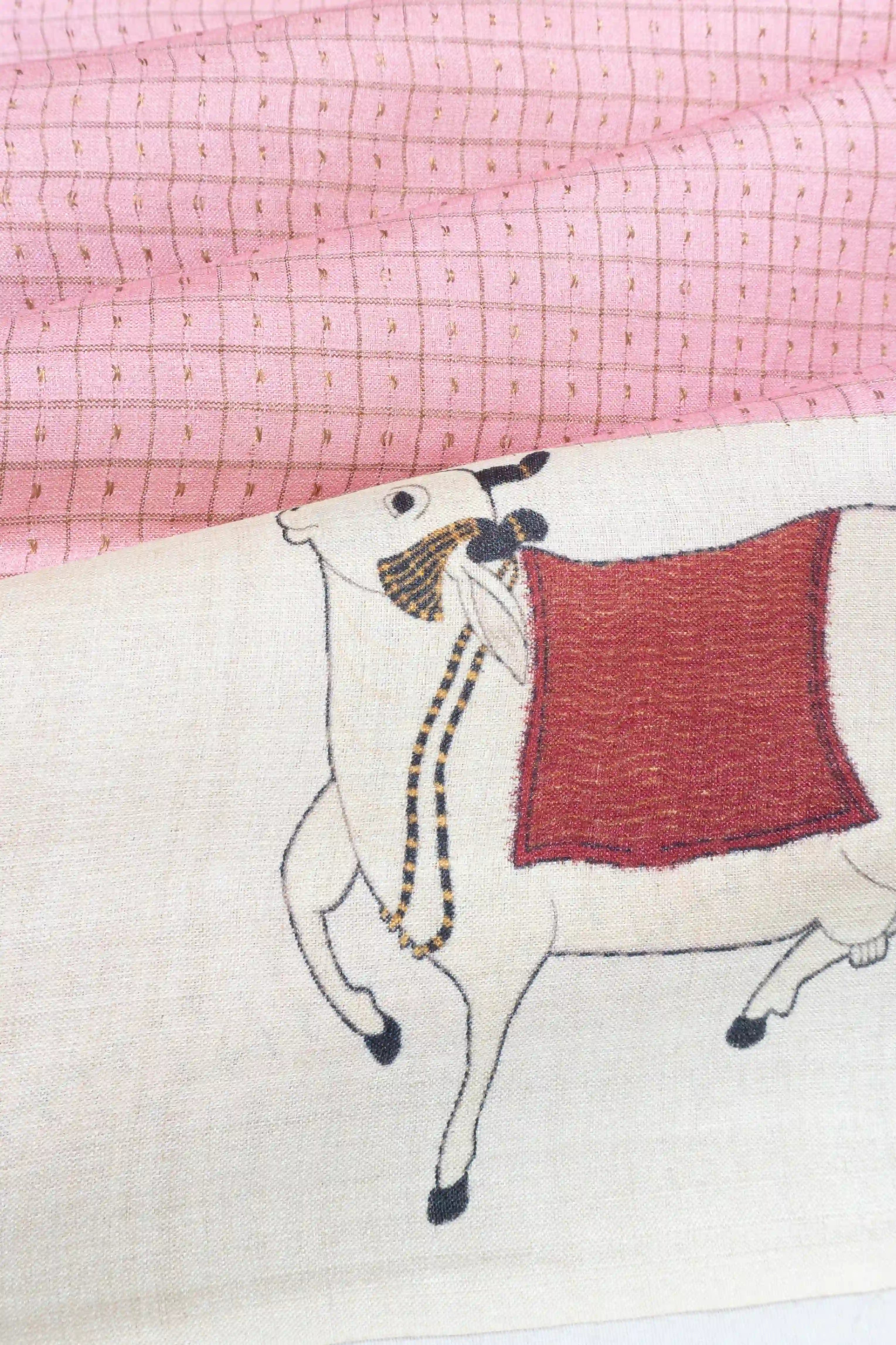 Tussar Checks And Butta Baby Pink Saree With Pichwai Border