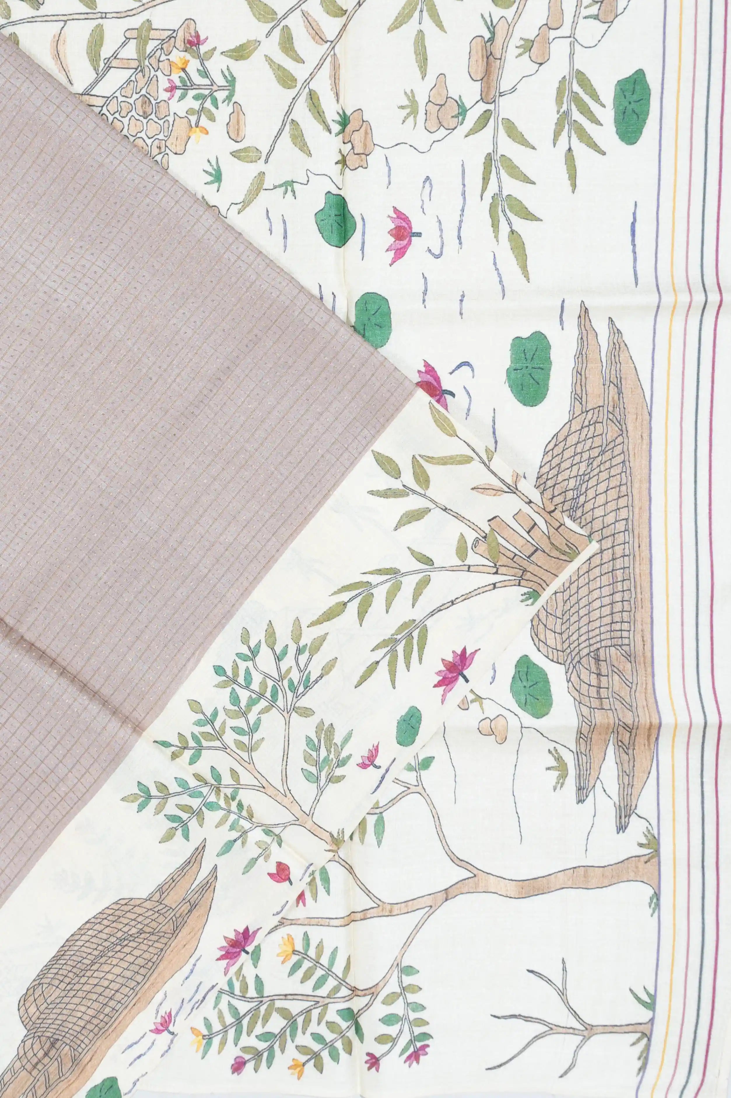 Tussar Checks And Butta Lilac Saree