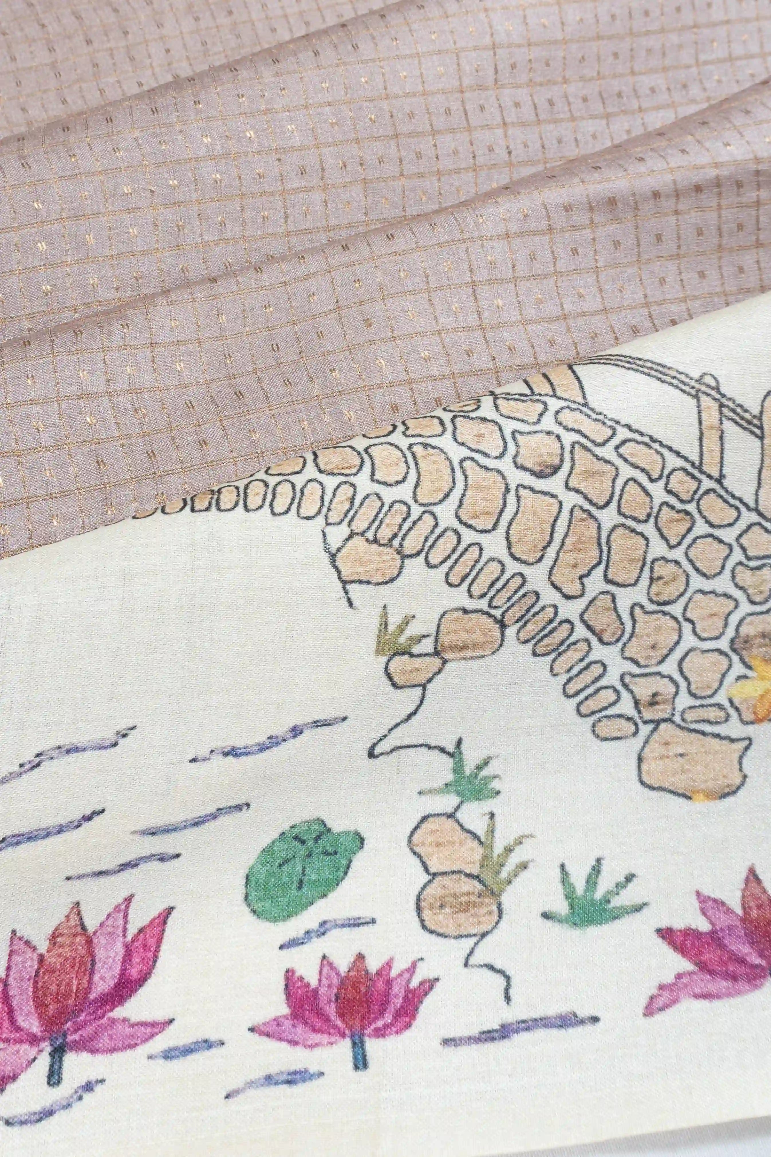 Tussar Checks And Butta Lilac Saree