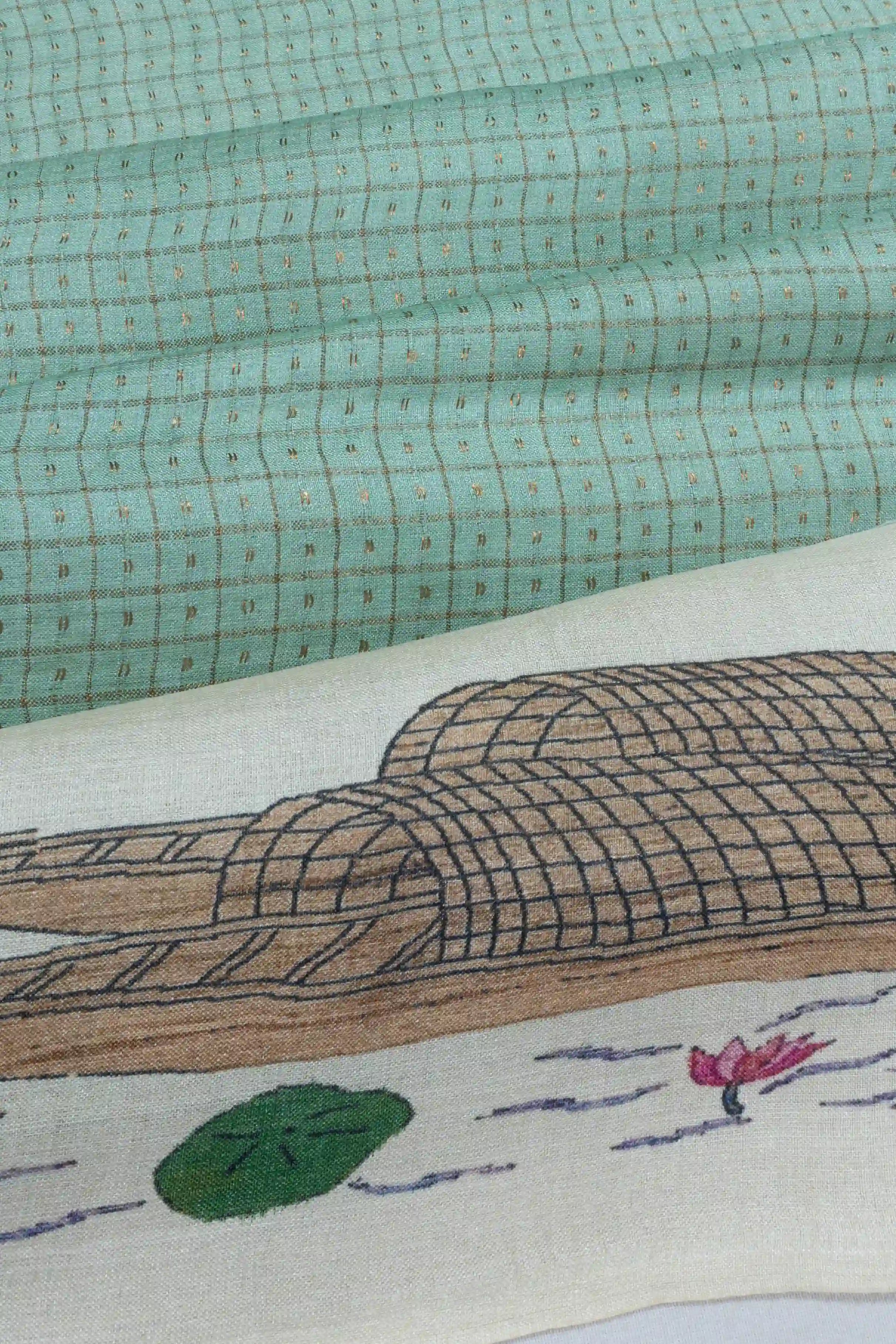 Tussar Checks And Butta Sage Green Saree