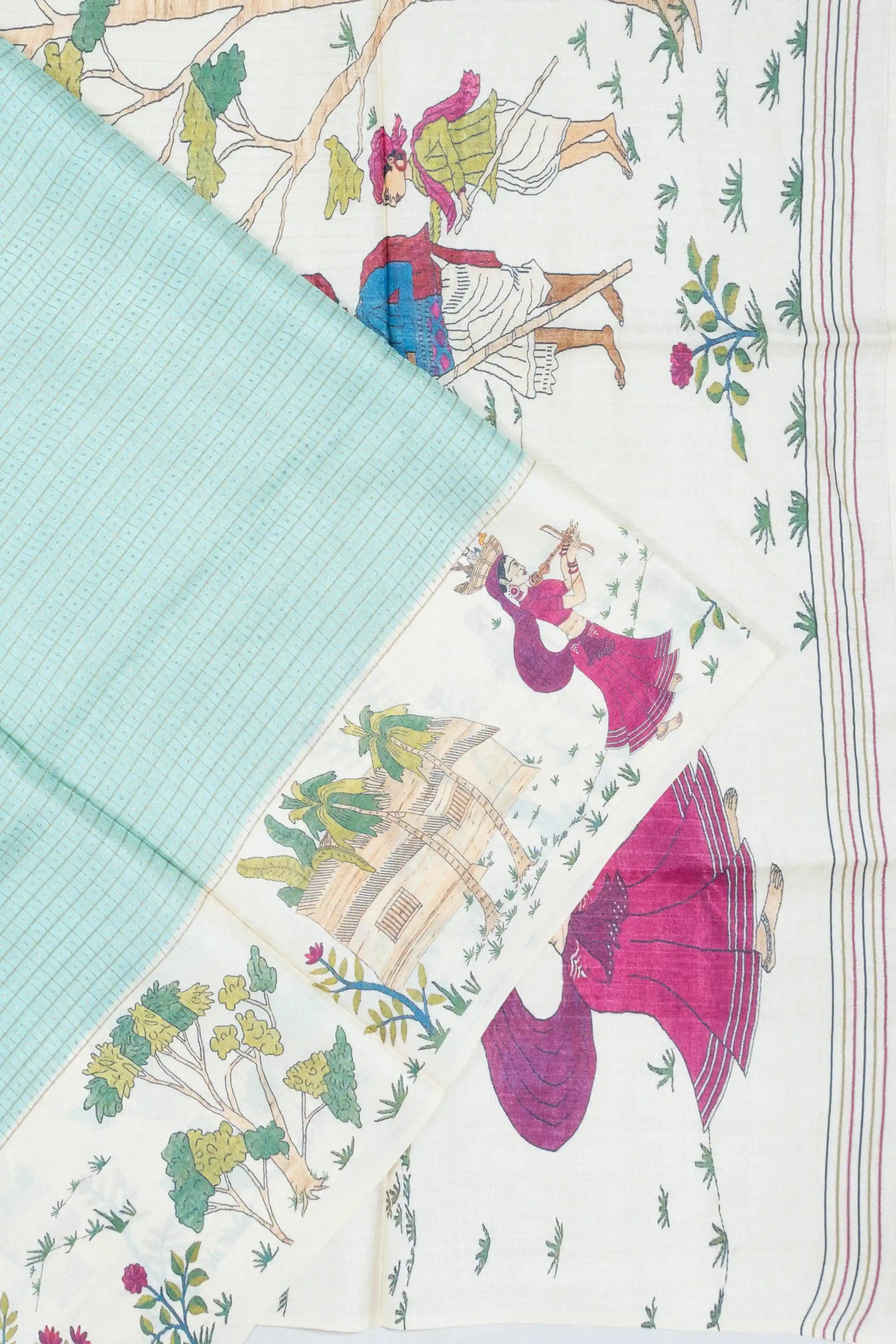 Tussar Checks And Butta Sky Blue Saree