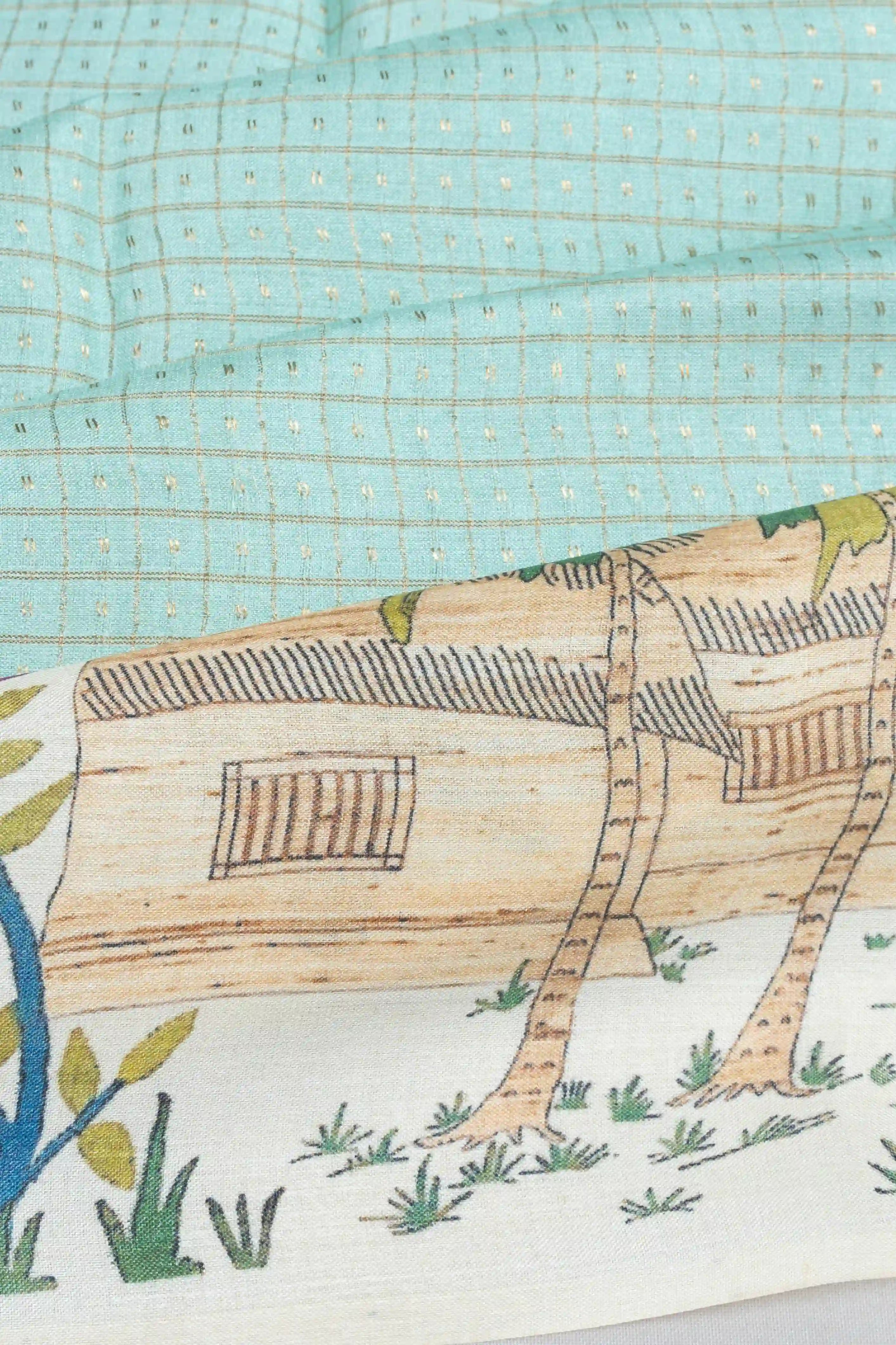 Tussar Checks And Butta Sky Blue Saree