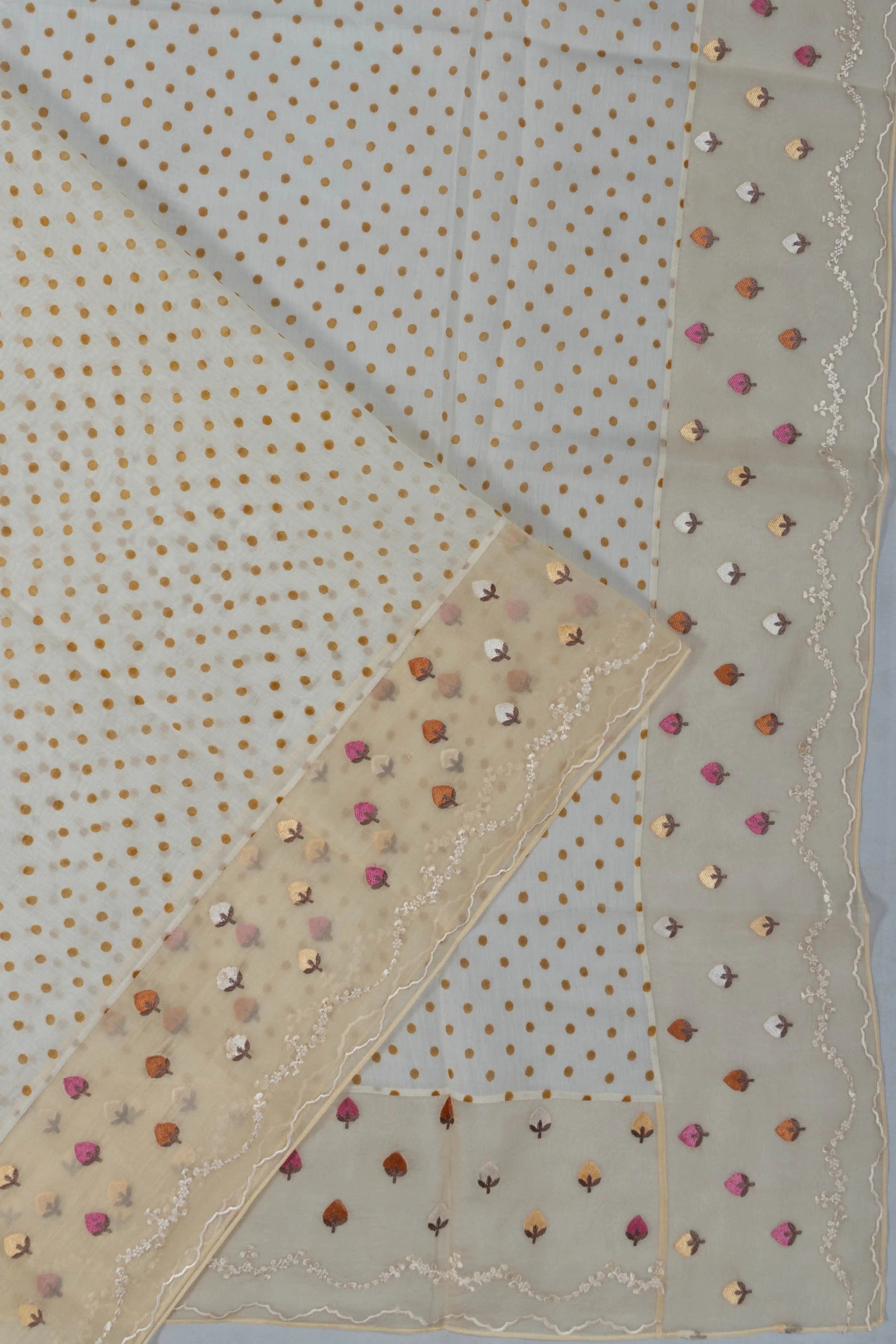 Organza Butta Off White Saree With Embroidery Border