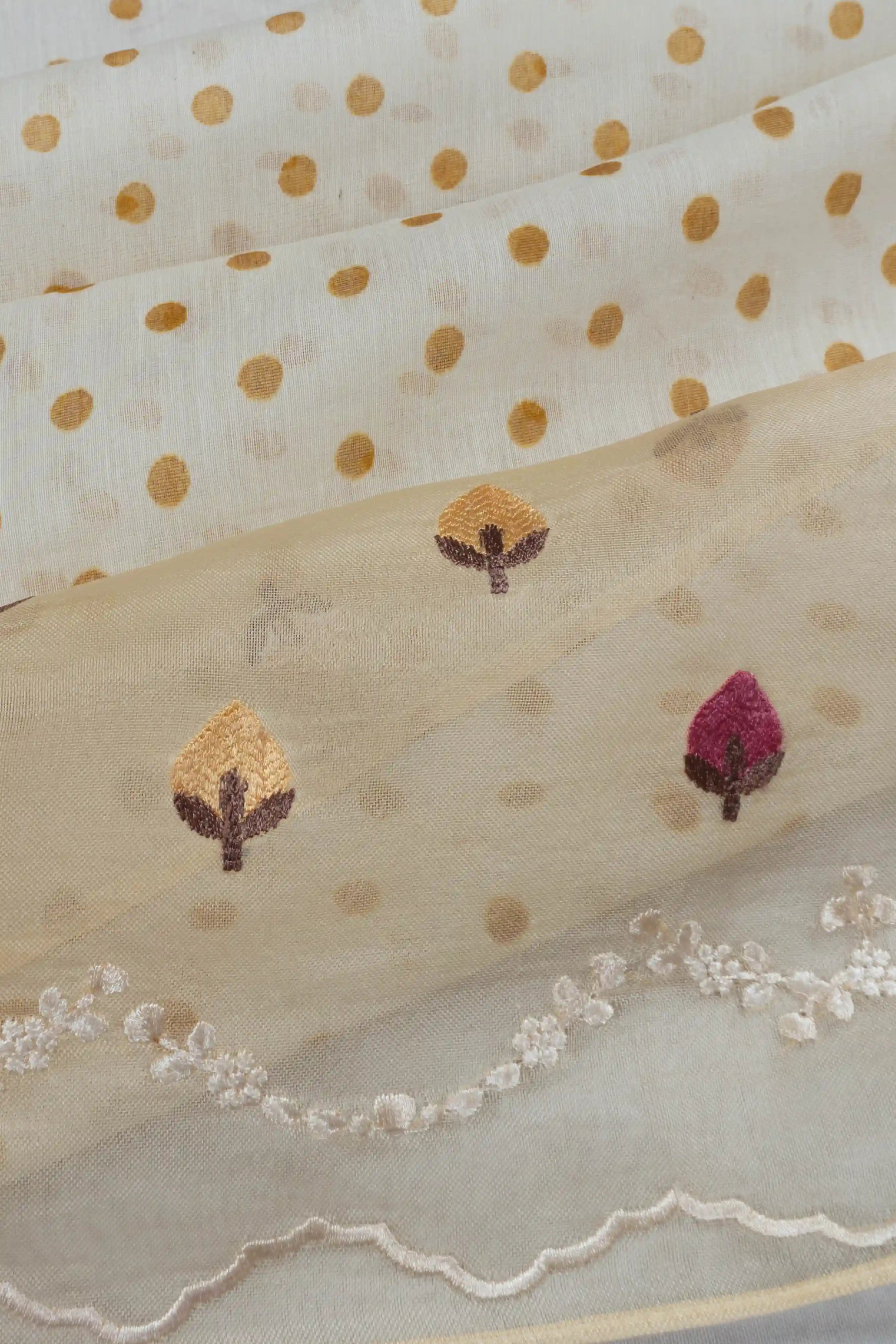 Organza Butta Off White Saree With Embroidery Border