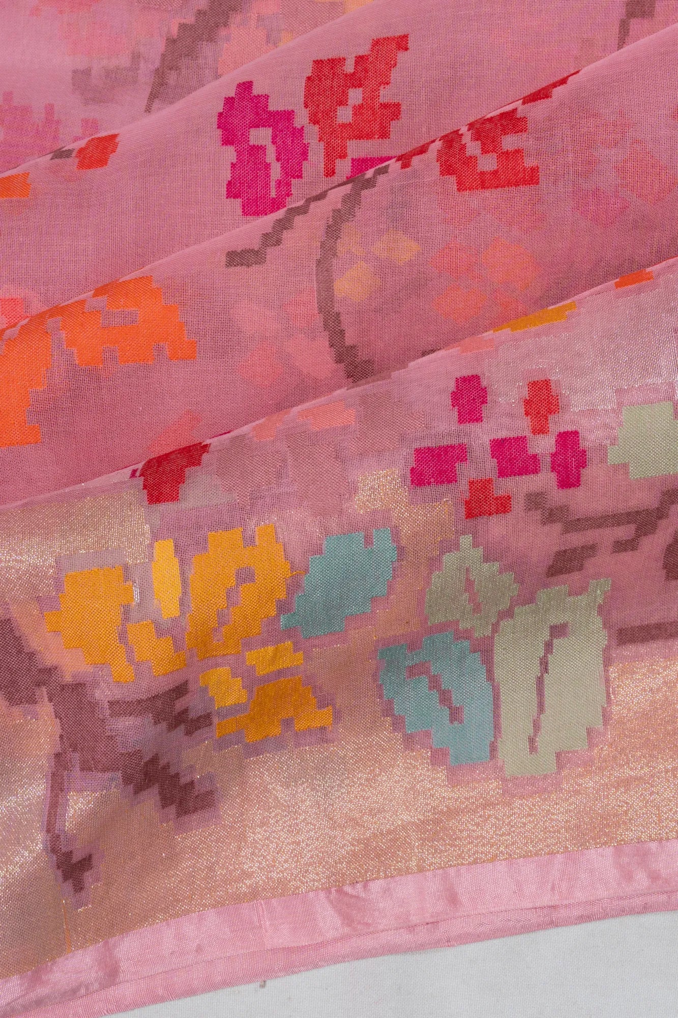Banarasi Cotton Jamdani Jaal Baby Pink Saree
