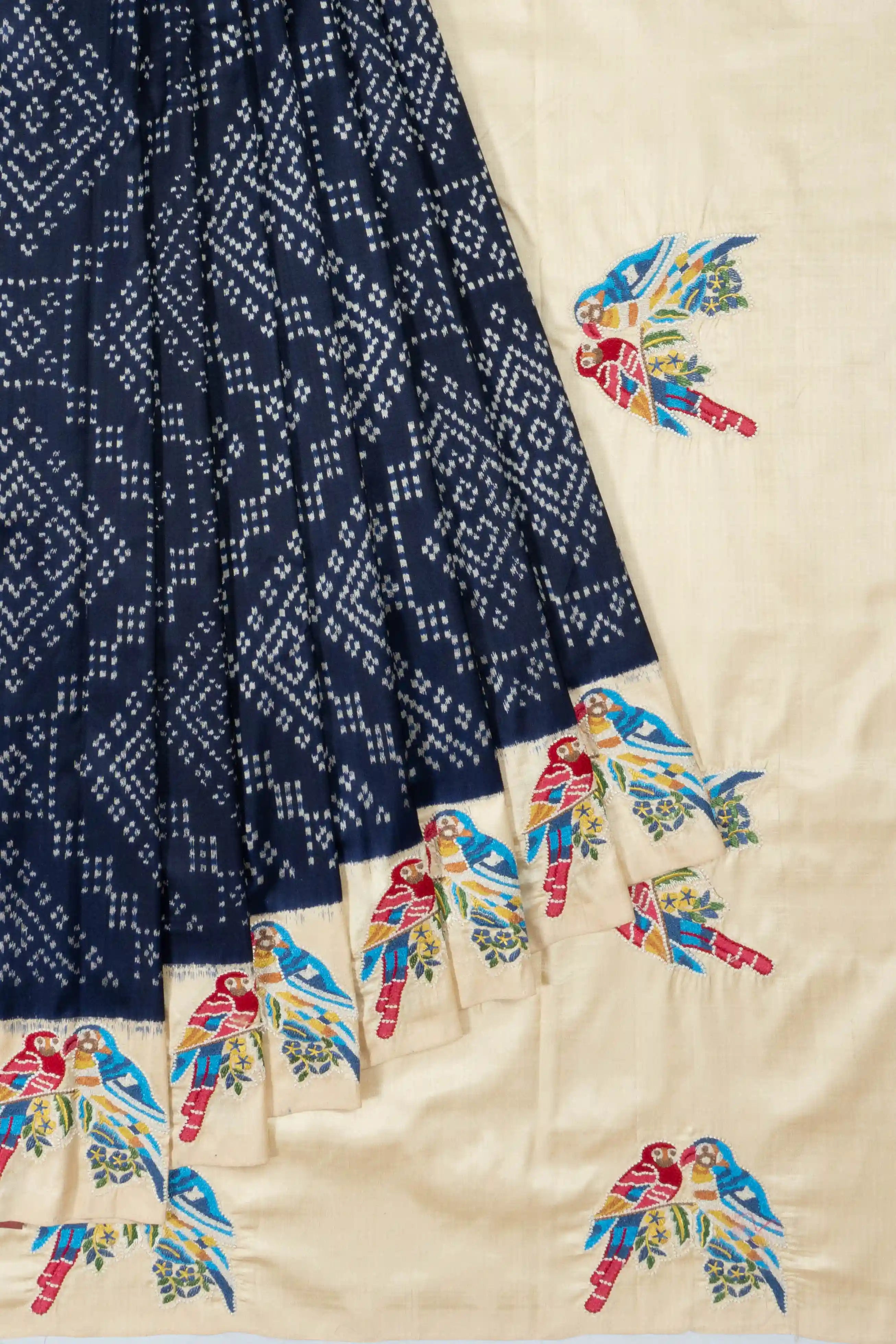 Pochampally Silk Ikat Dark Blue Saree With Embroidery Border