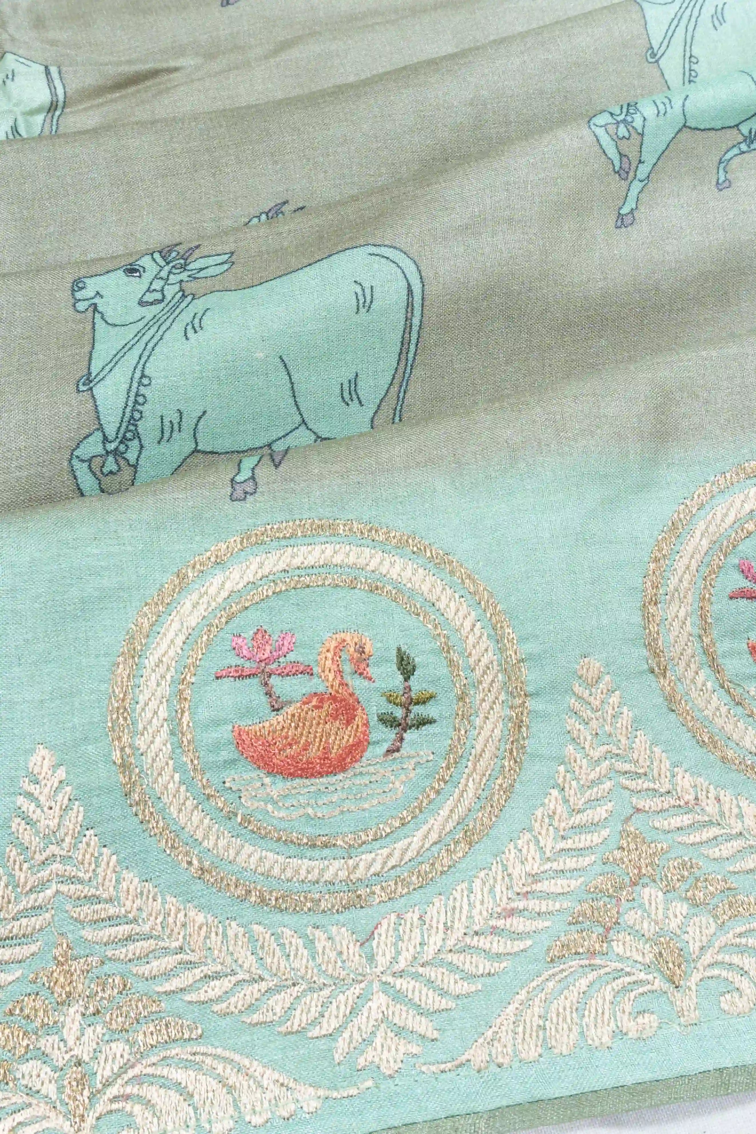 Tussar Brocade Pichwai Butta Grey Saree