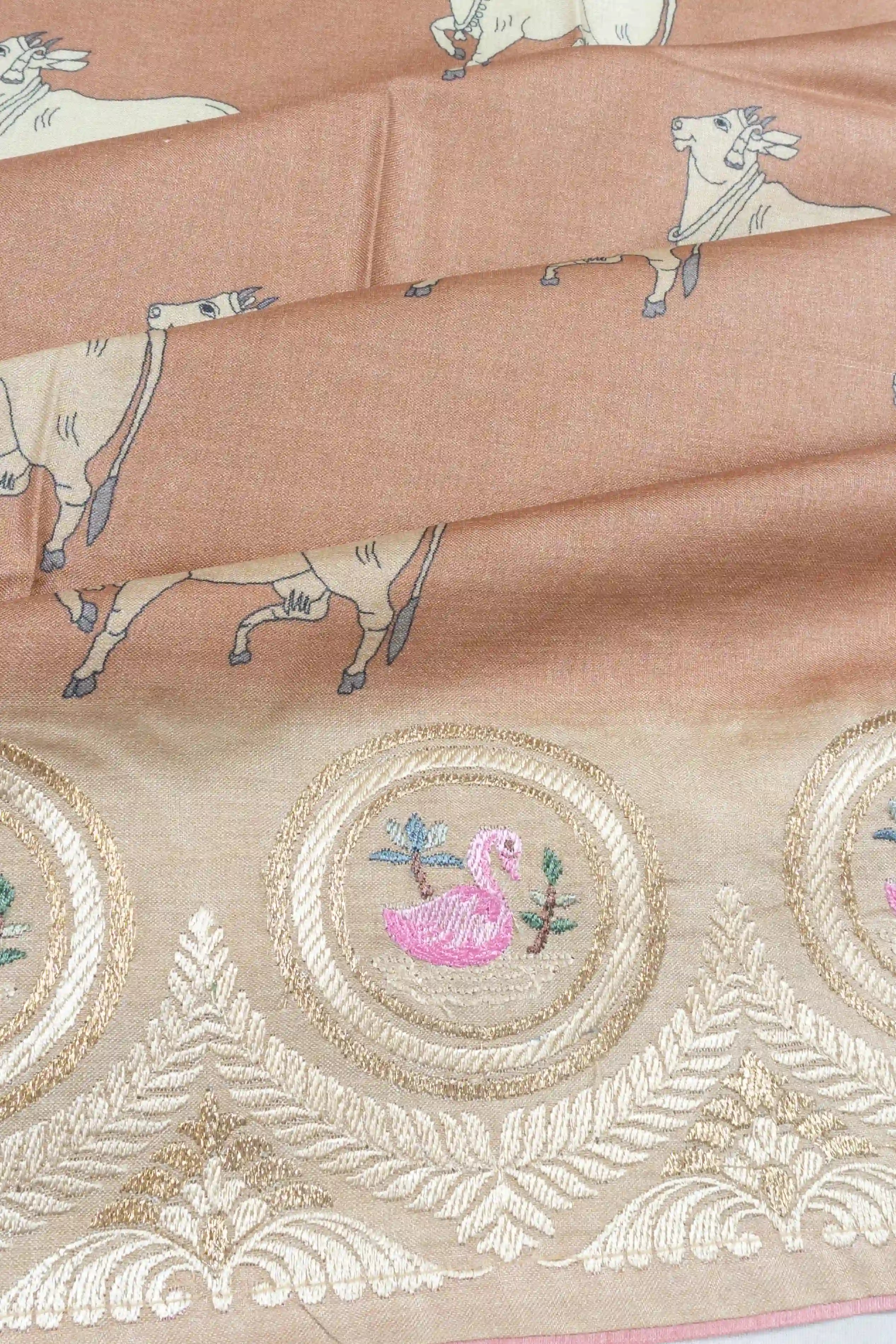 Tussar Pichwai Butta Choco Brown Saree