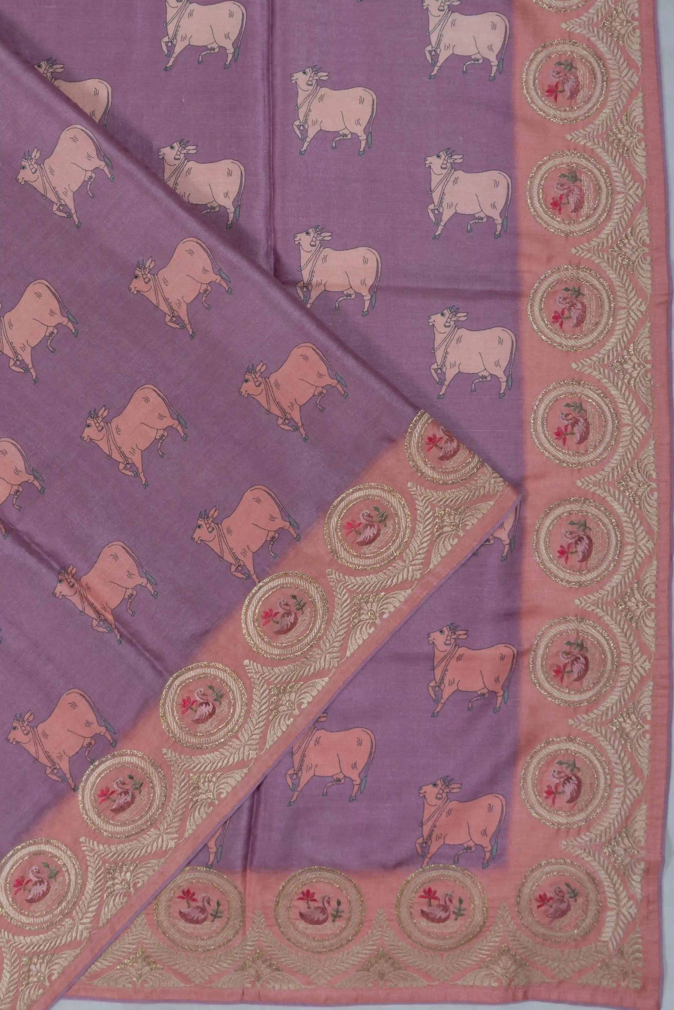 Tussar Pichwai Butta Pink Saree