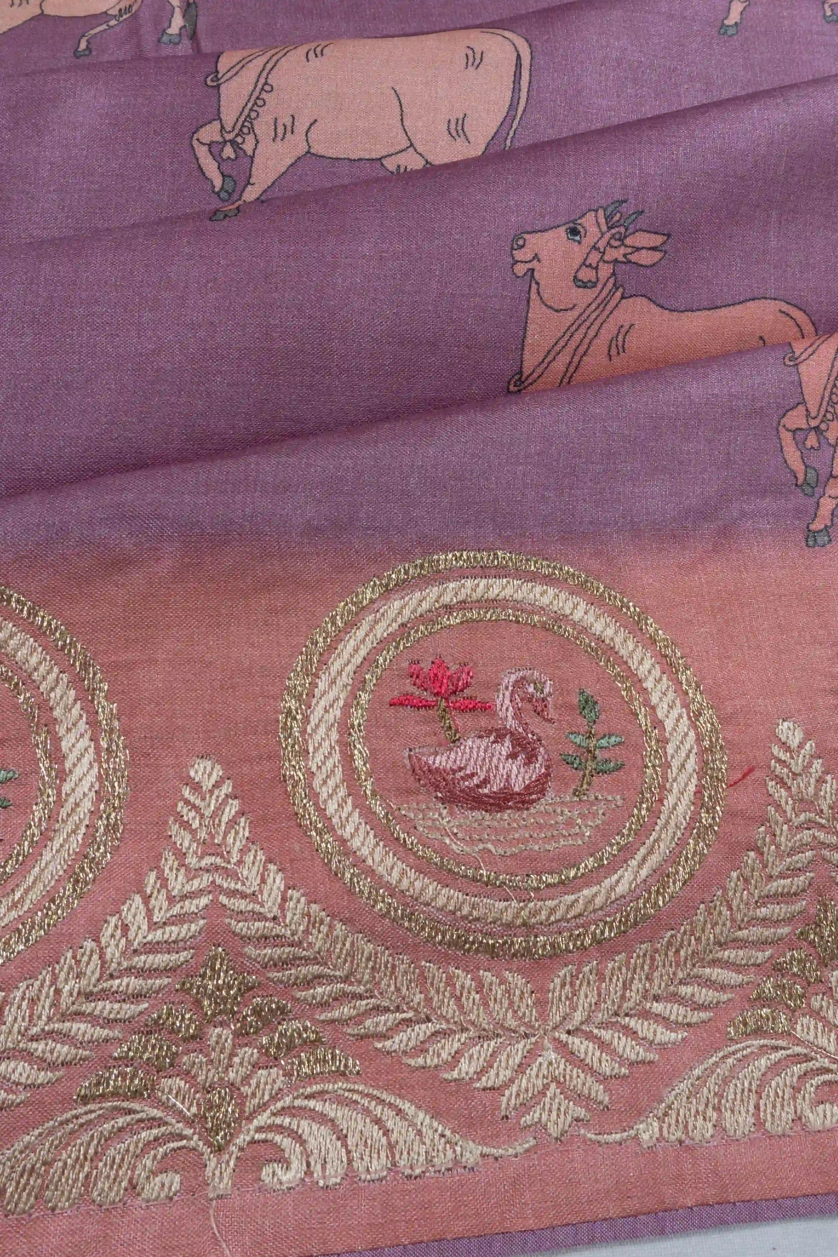 Tussar Pichwai Butta Pink Saree