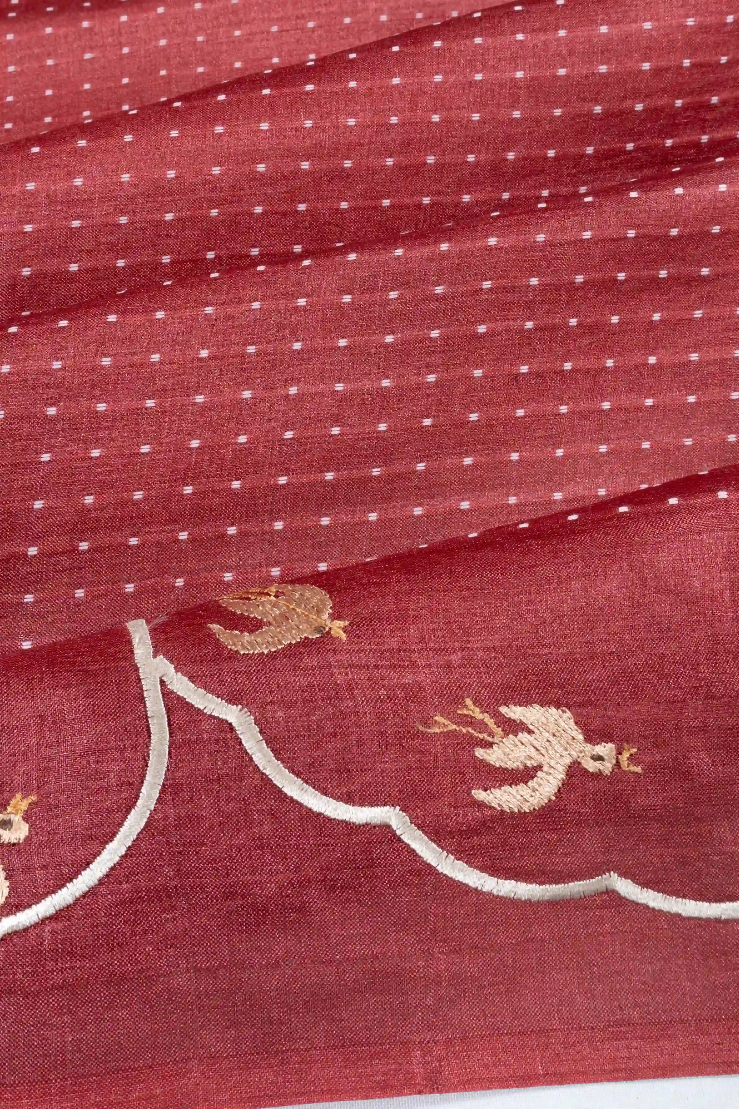 Tussar Brocade Maroon Saree With Embroidery