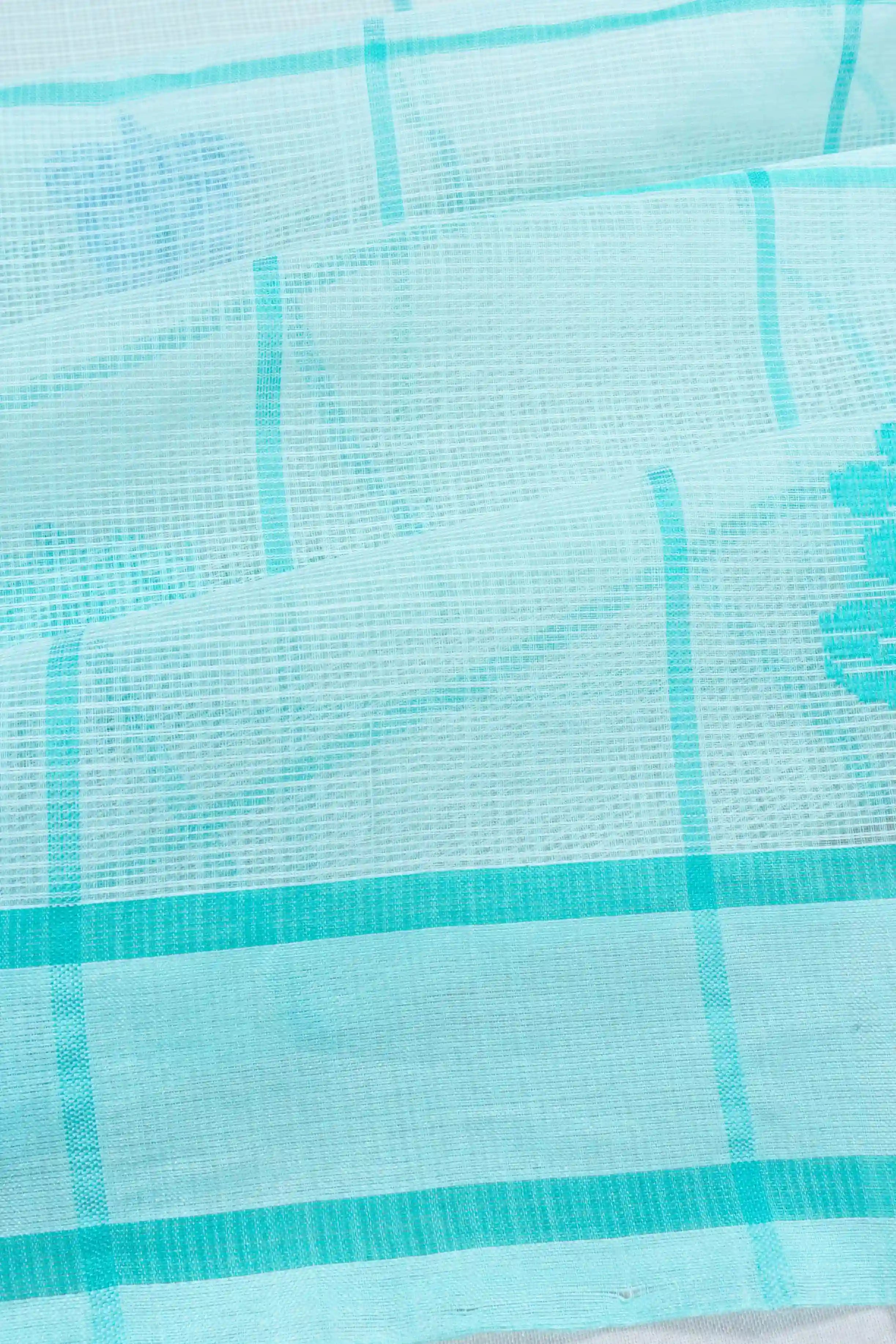 Kota Cotton Checks And Butta Sea Blue Saree