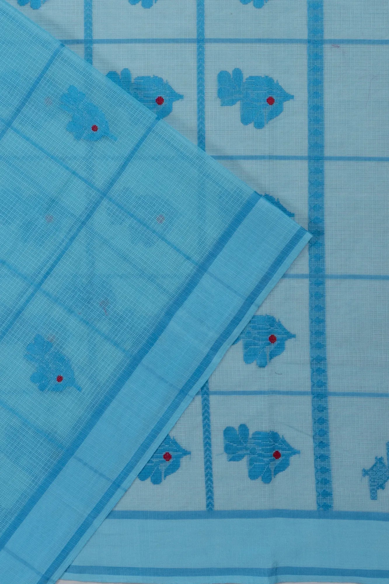 Kota Cotton Checks And Butta Sky Blue Saree