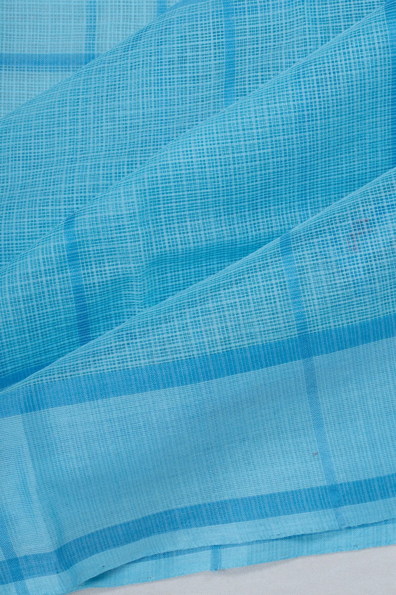 Kota Cotton Checks And Butta Sky Blue Saree