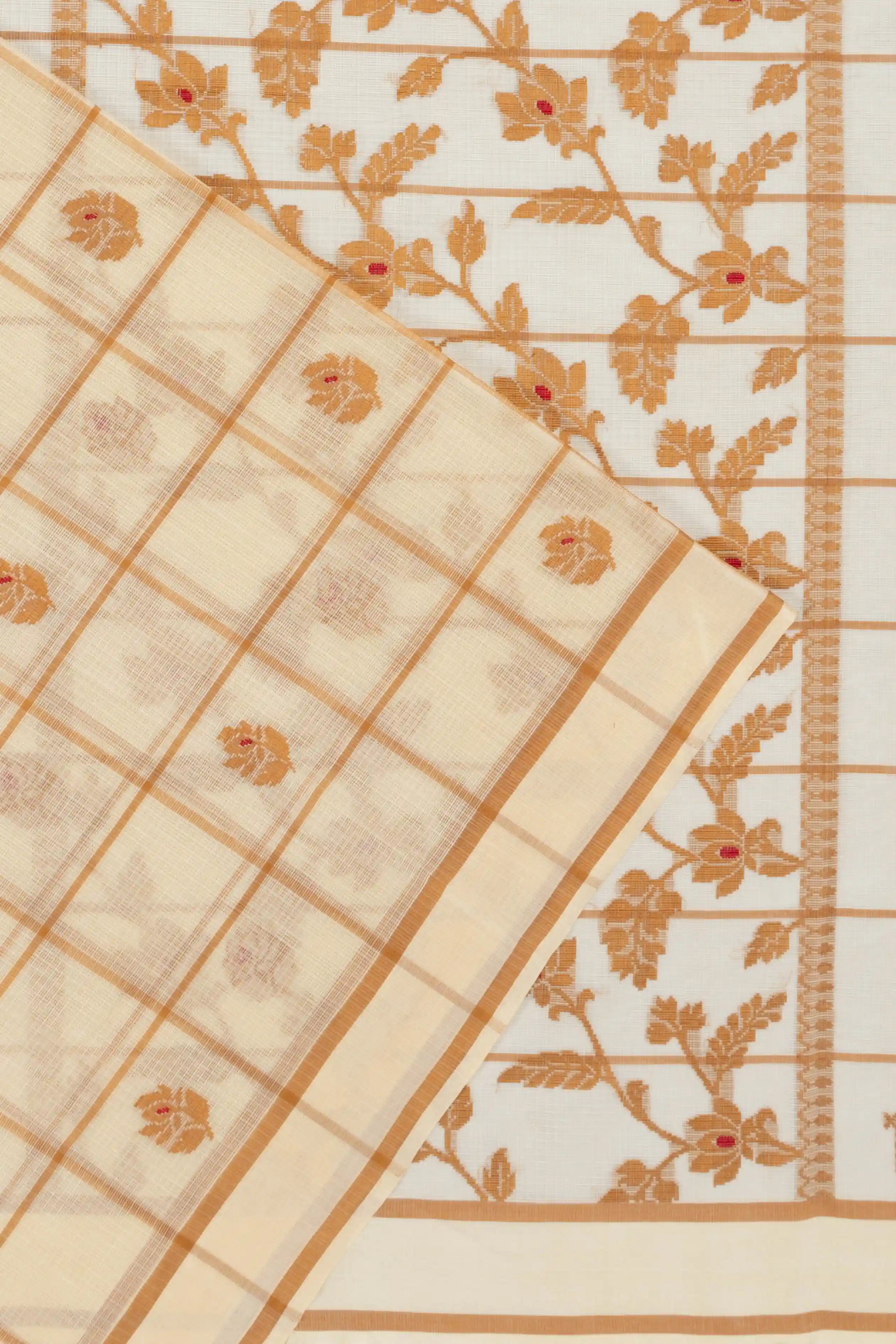 Kota Cotton Checks And Butta Cream Saree