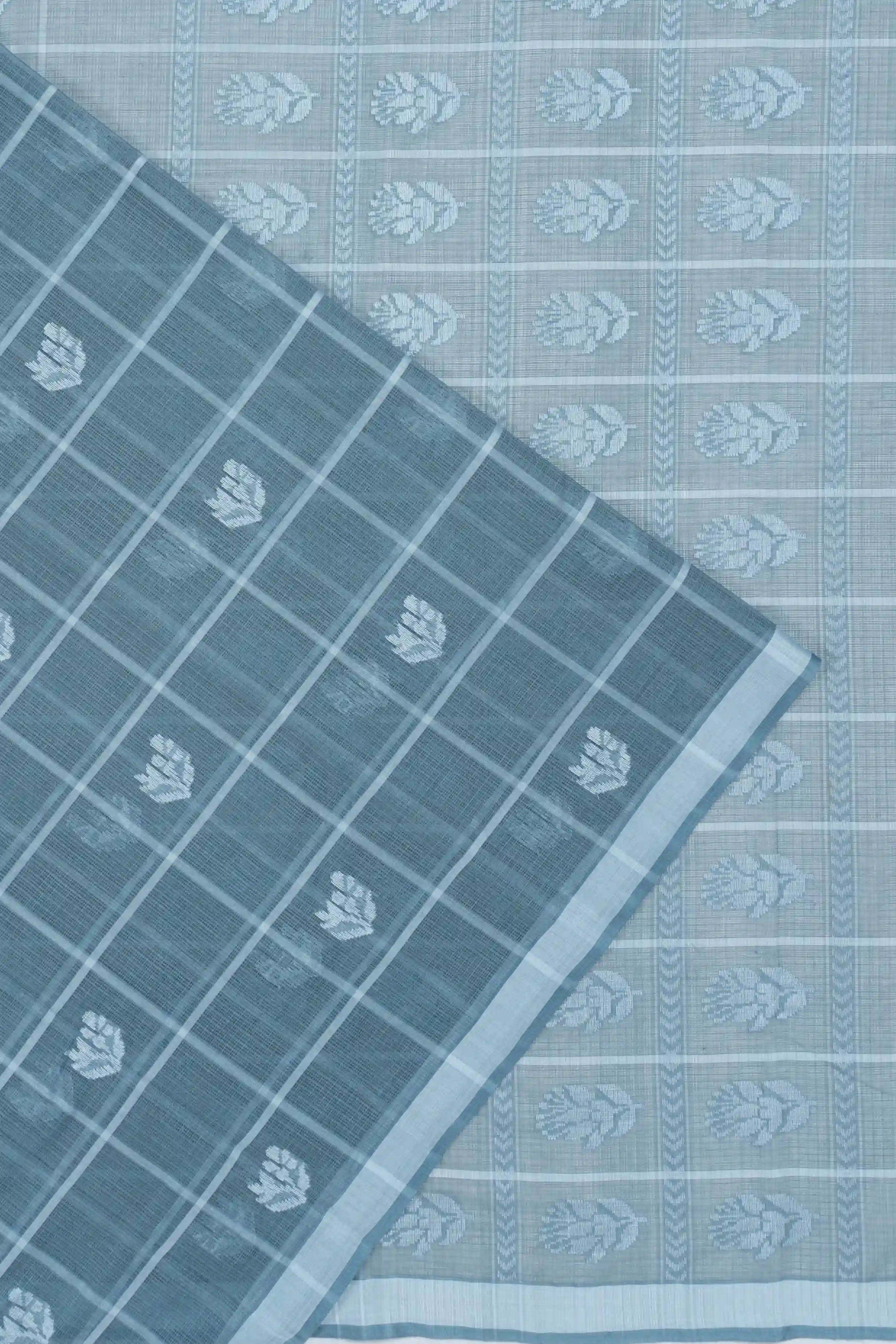 Kota Cotton Checks And Butta Grey Saree