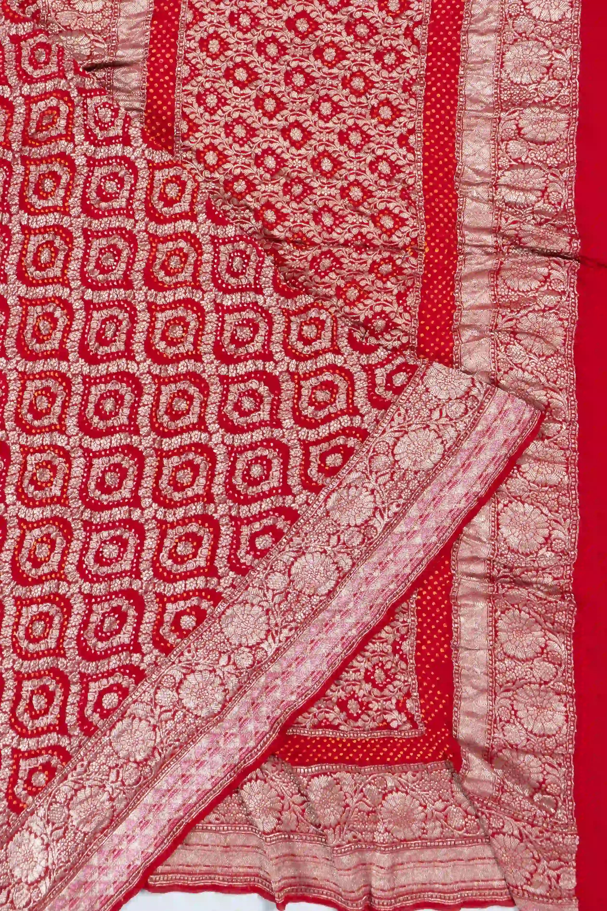 Banarasi Georgette Bandhani Kadwa Jaal Red Saree