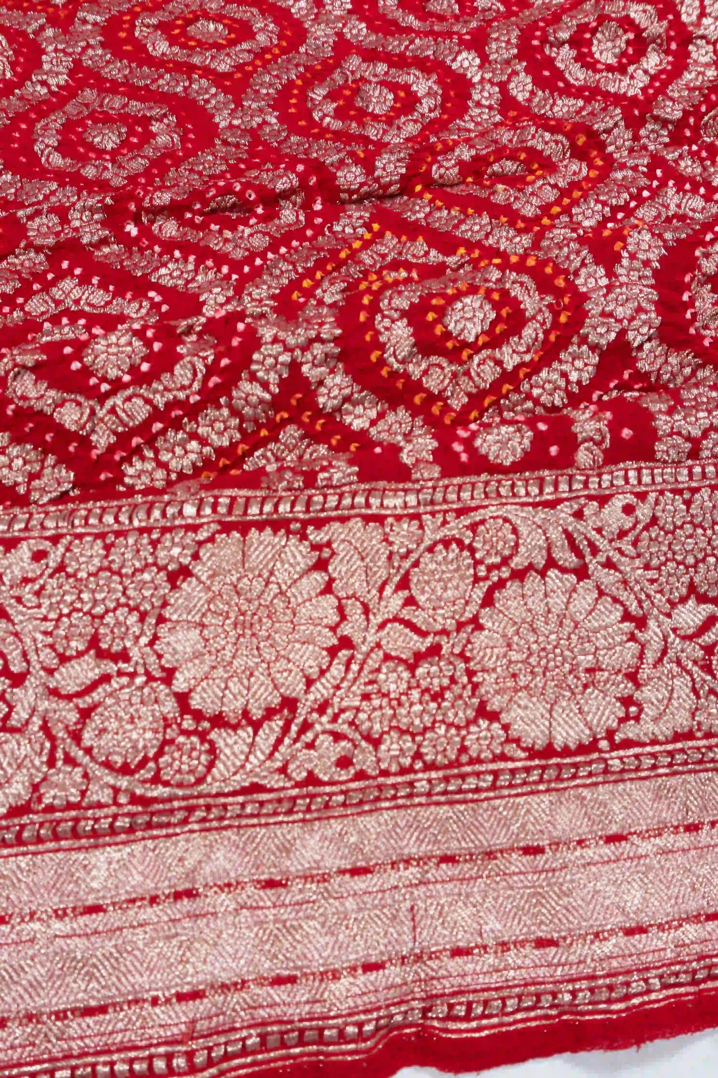 Banarasi Georgette Bandhani Kadwa Jaal Red Saree