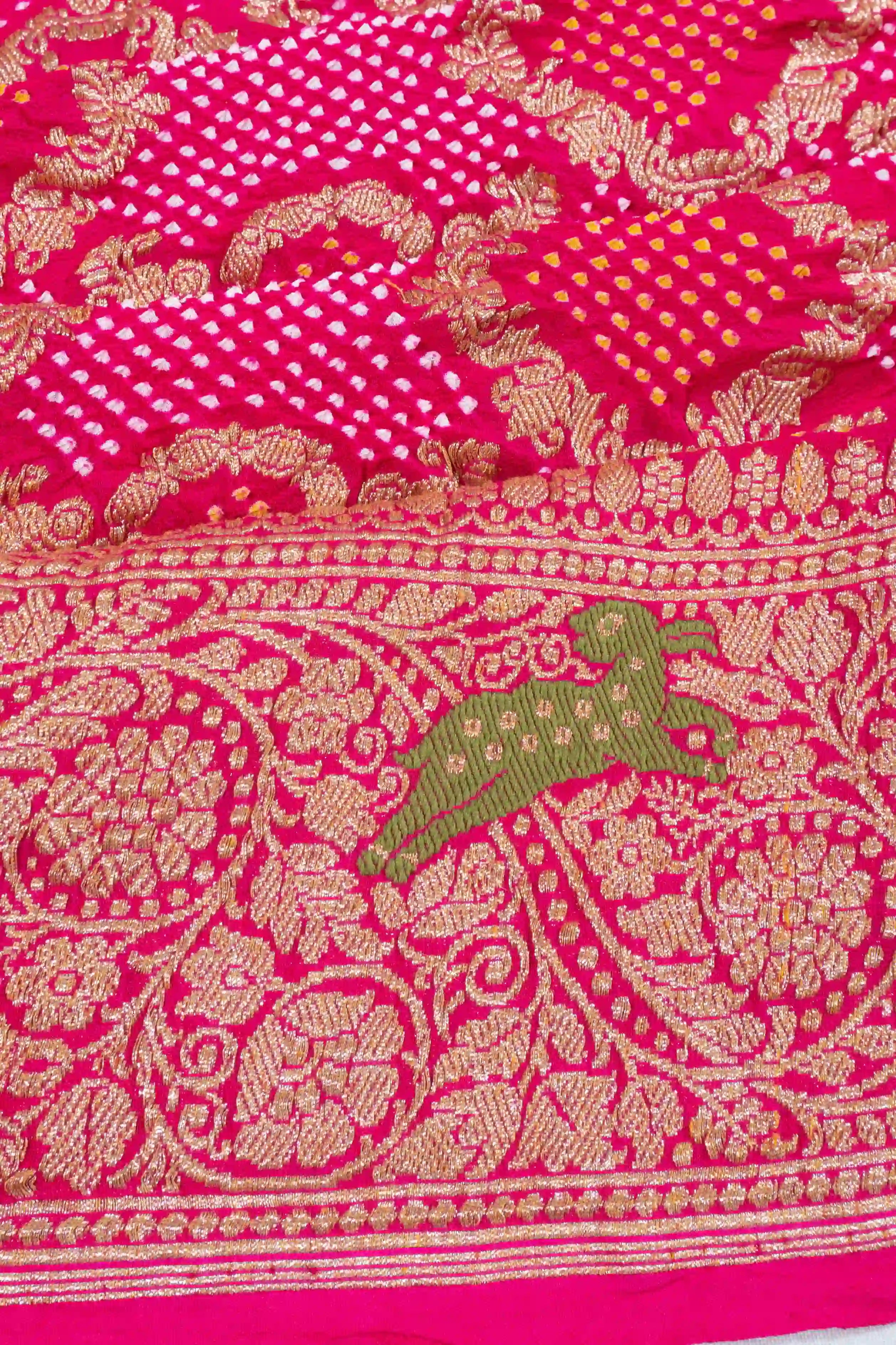 Banarasi Georgette Bandhani Kadwa Rani Pink Saree With Meenakari