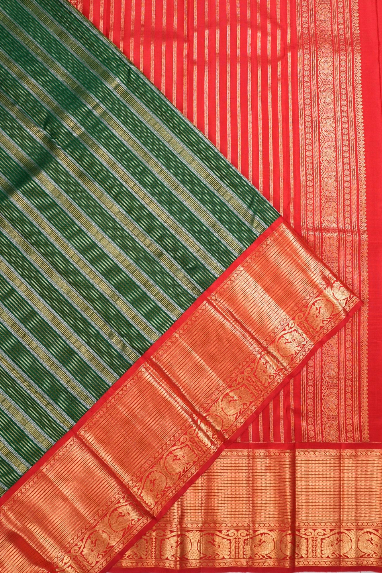 Kanchipuram Silk Brocade Bottle Green Saree
