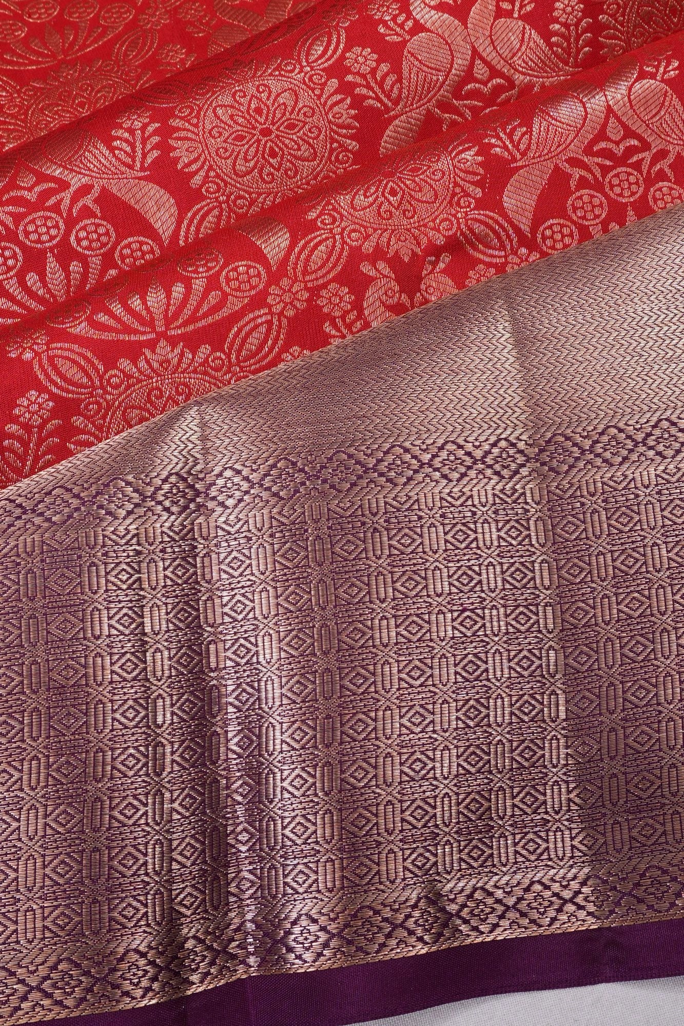 Taranga Kanchi Silk Brocade Red Saree