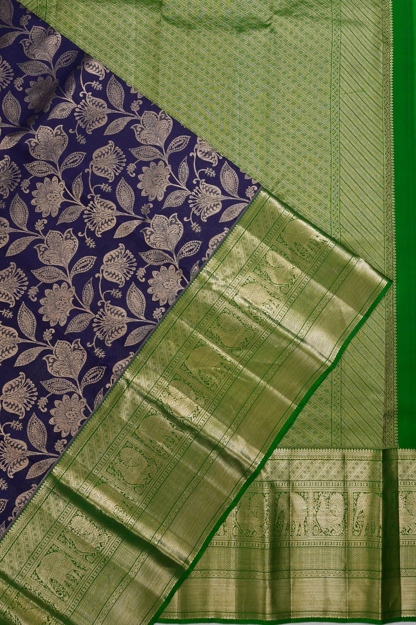 Taranga Kanchi Silk Jaal Navy Blue Saree