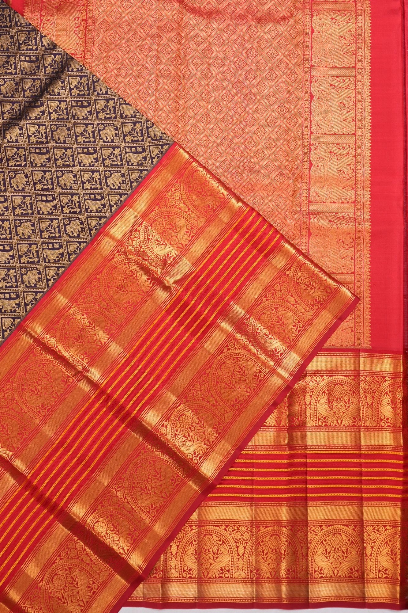 Taranga Kanchi Silk Criss Cross Checks And Butta Purple Saree