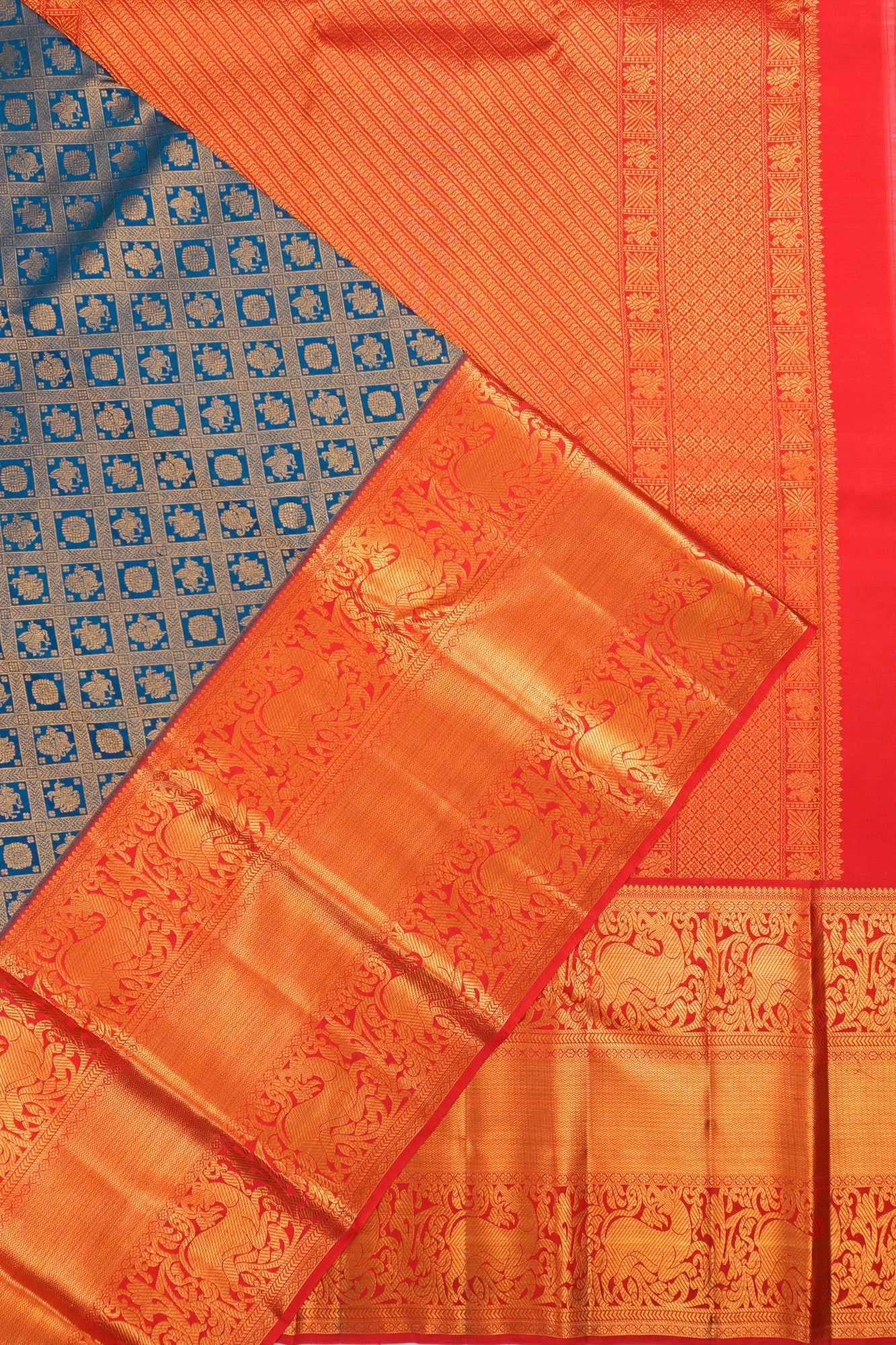 Taranga Kanchi Silk Brocade Teal Blue Saree
