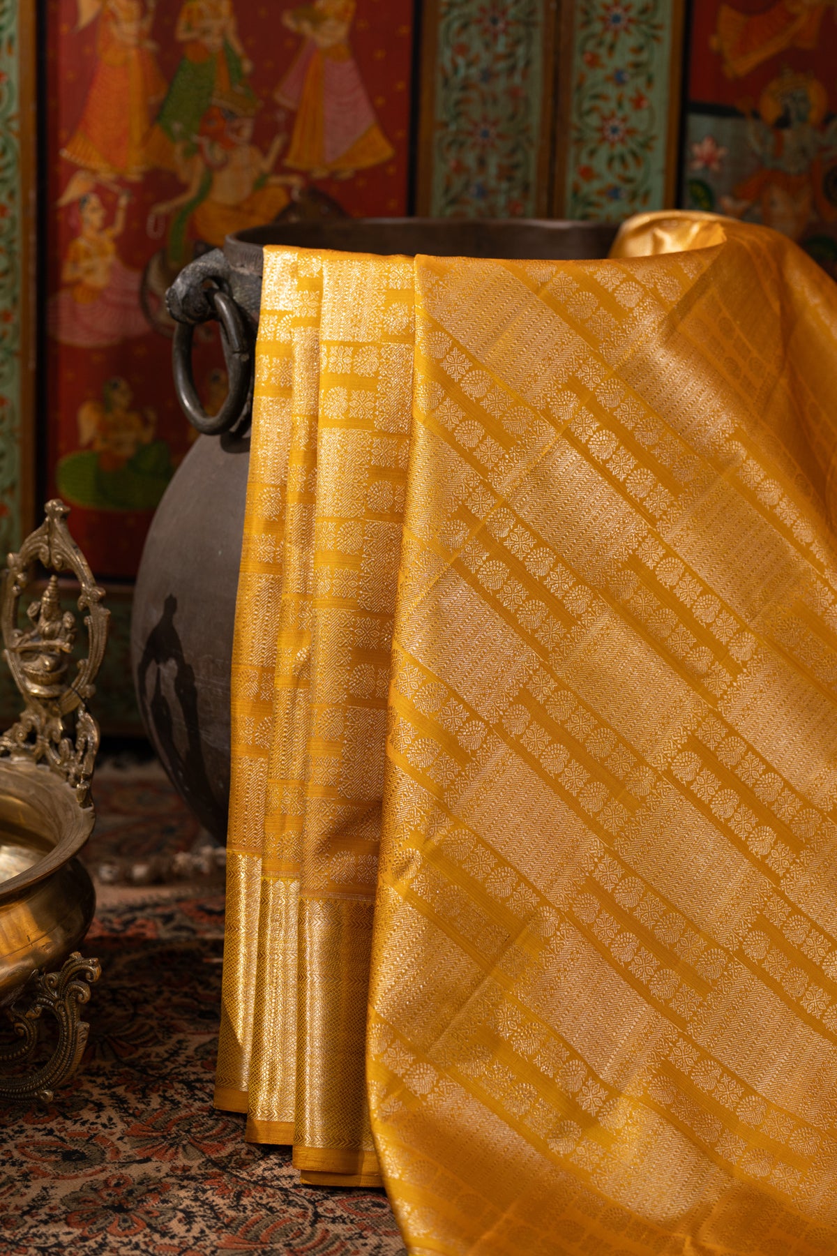 Kanchipuram Silk Brocade Mustard Yellow Saree