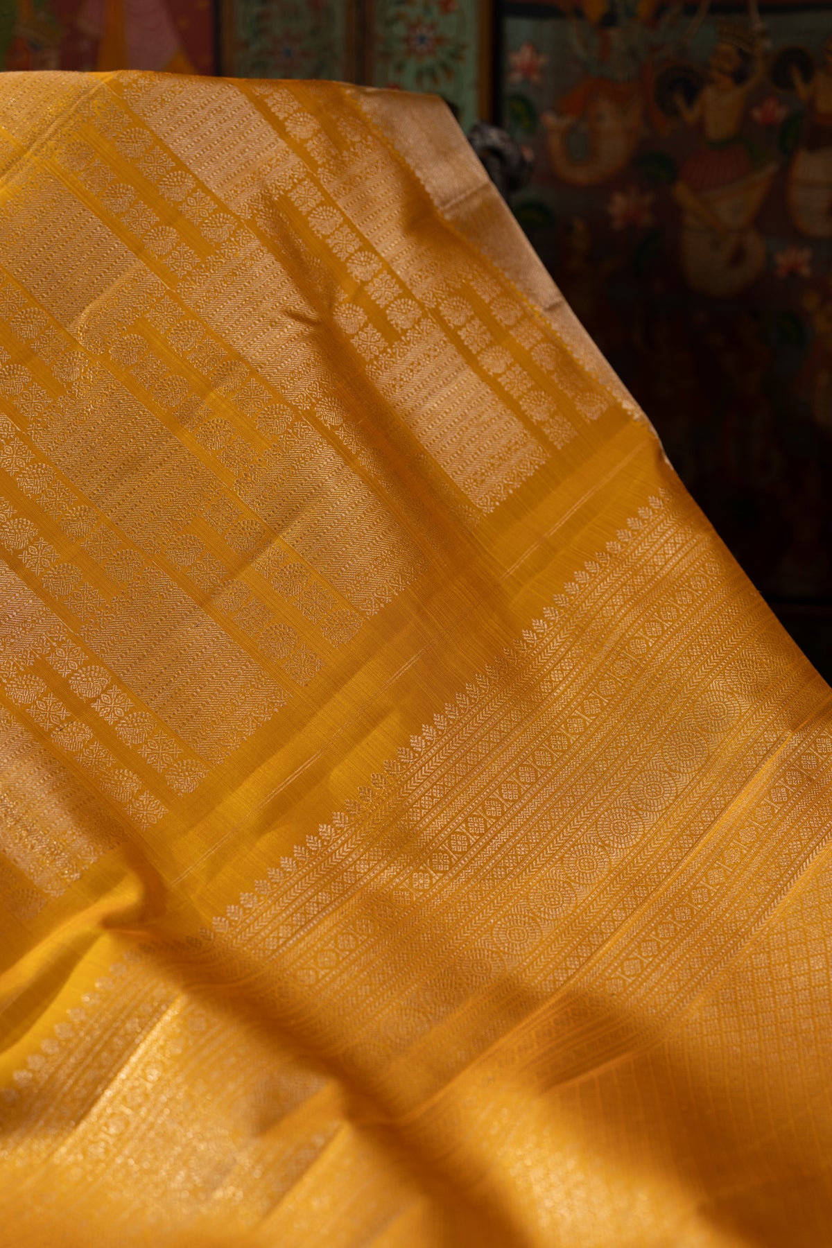 Kanchipuram Silk Brocade Mustard Yellow Saree