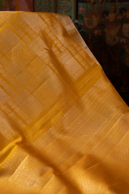 Kanchipuram Silk Brocade Mustard Yellow Saree