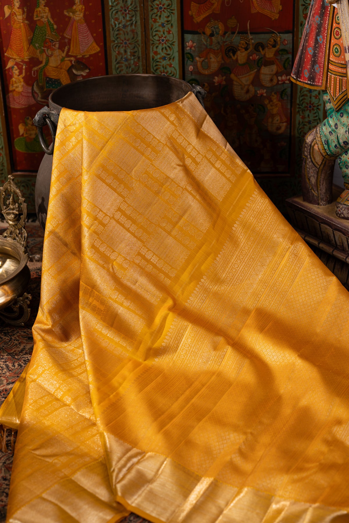 Kanchipuram Silk Brocade Mustard Yellow Saree