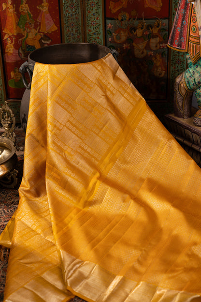 Kanchipuram Silk Brocade Mustard Yellow Saree