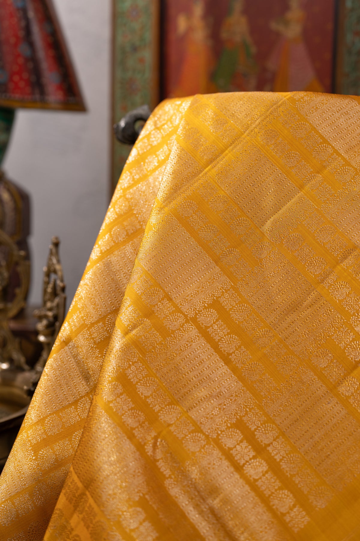 Kanchipuram Silk Brocade Mustard Yellow Saree