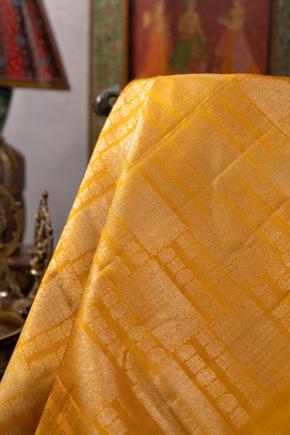 Kanchipuram Silk Brocade Mustard Yellow Saree