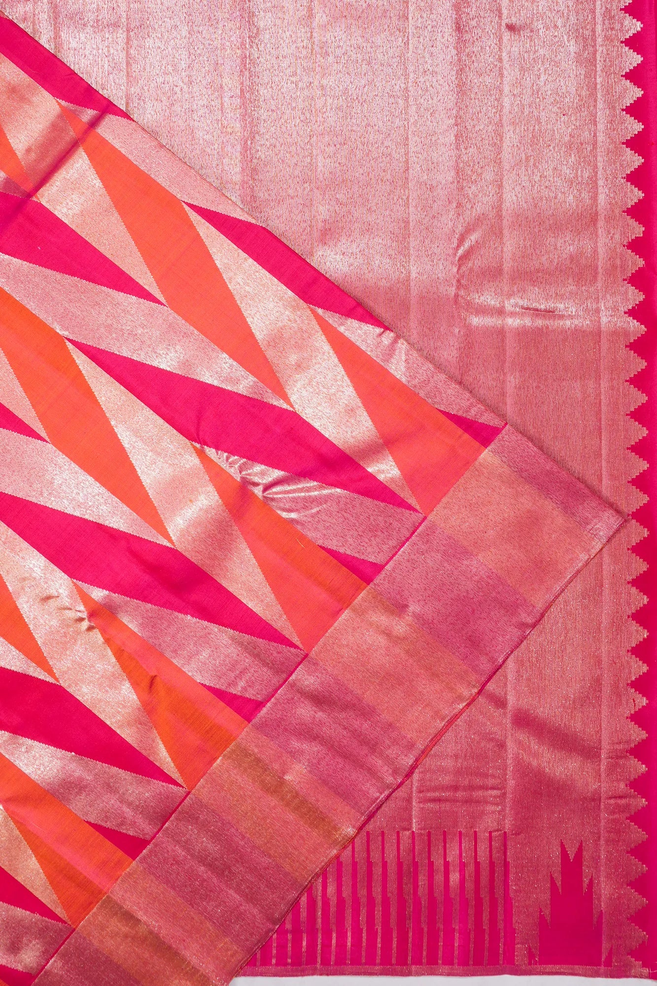 Kanchipuram Silk Brocade Pink And Orange Saree